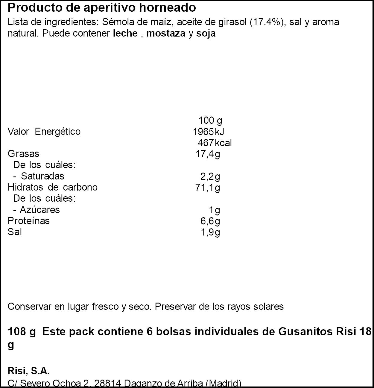 Snacks gusanitos tu pack Risi p6 18g/u