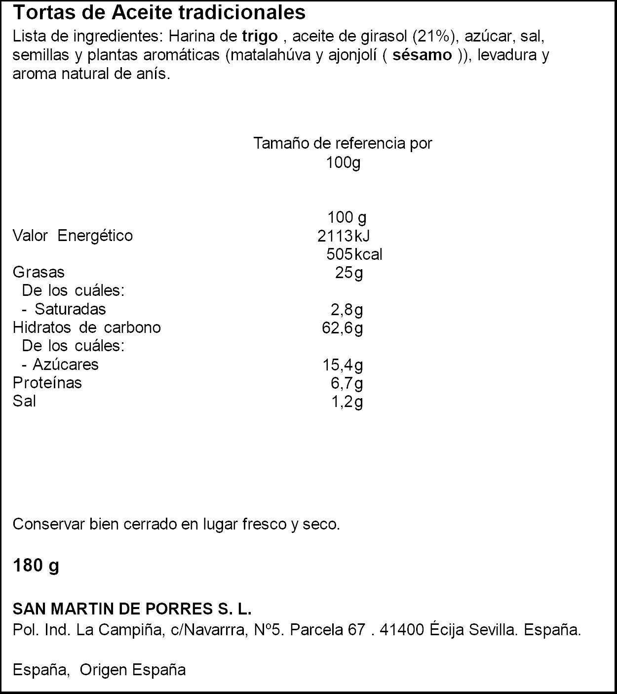 Torta aceite Antigua 180g