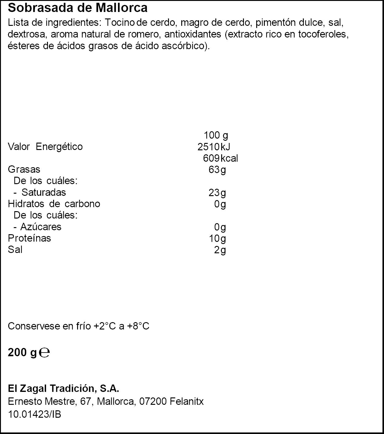 Sobrasada mallorca El zagal 200g
