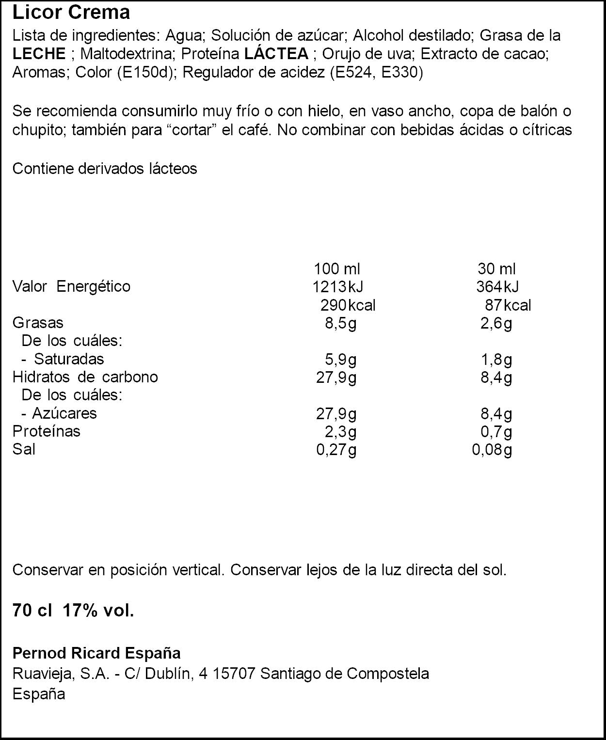 Crema orujo Ruavieja 700ml