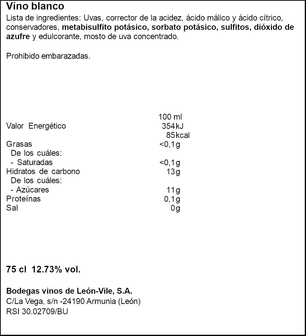 Vino blanco semidulce Catedral de leon 750ml