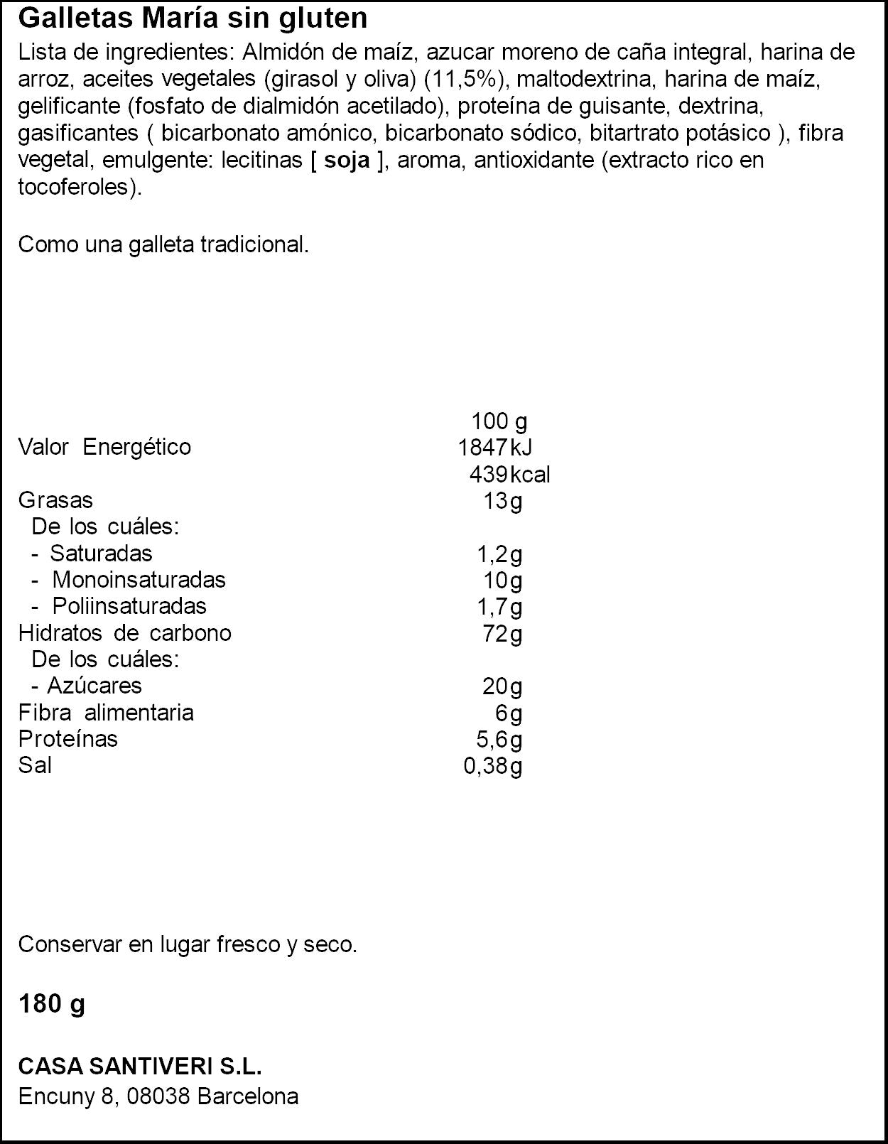 Galleta maría s/gluten Noglut 180g