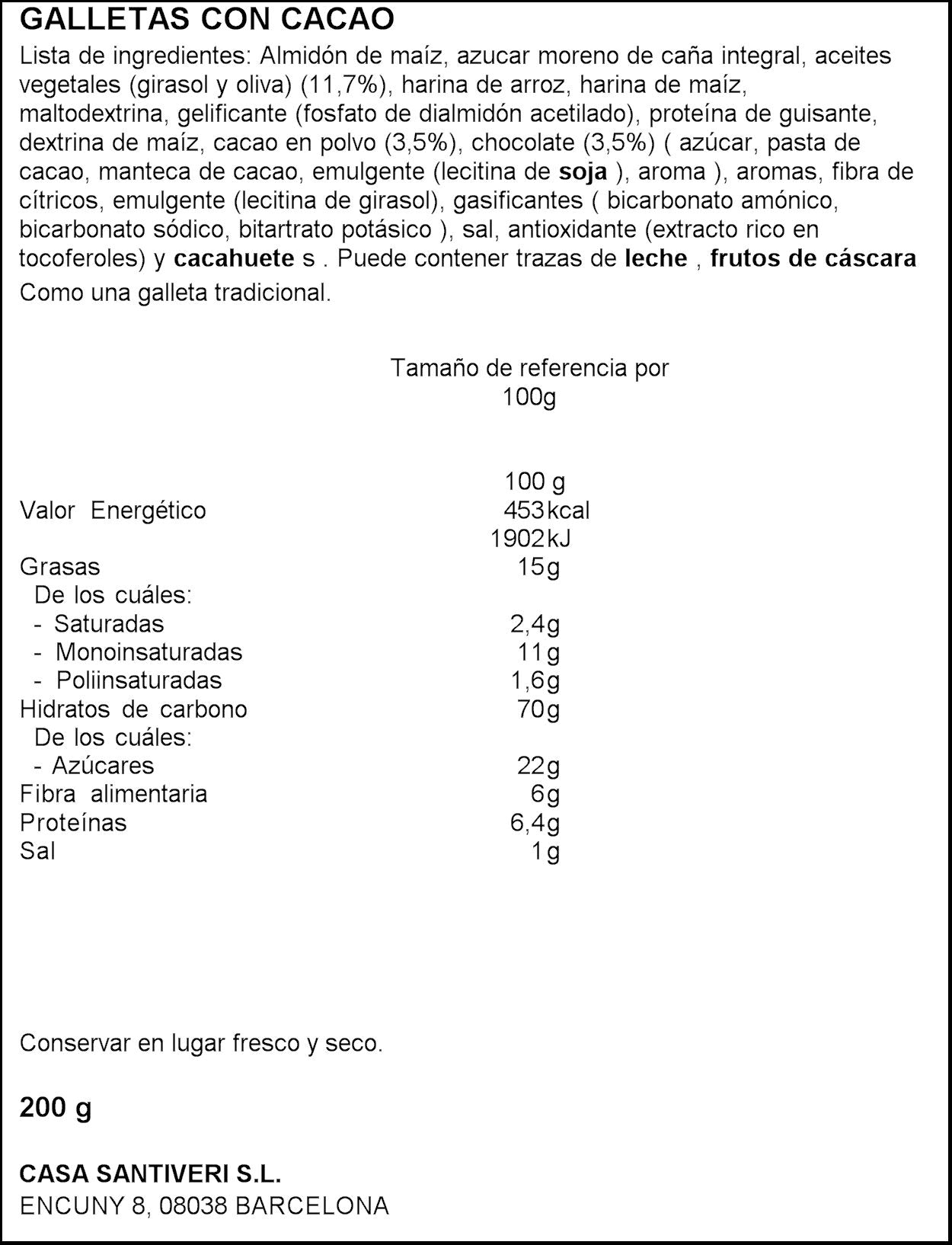 Galletas disgestivas cacao s/gluten Noglut 200g