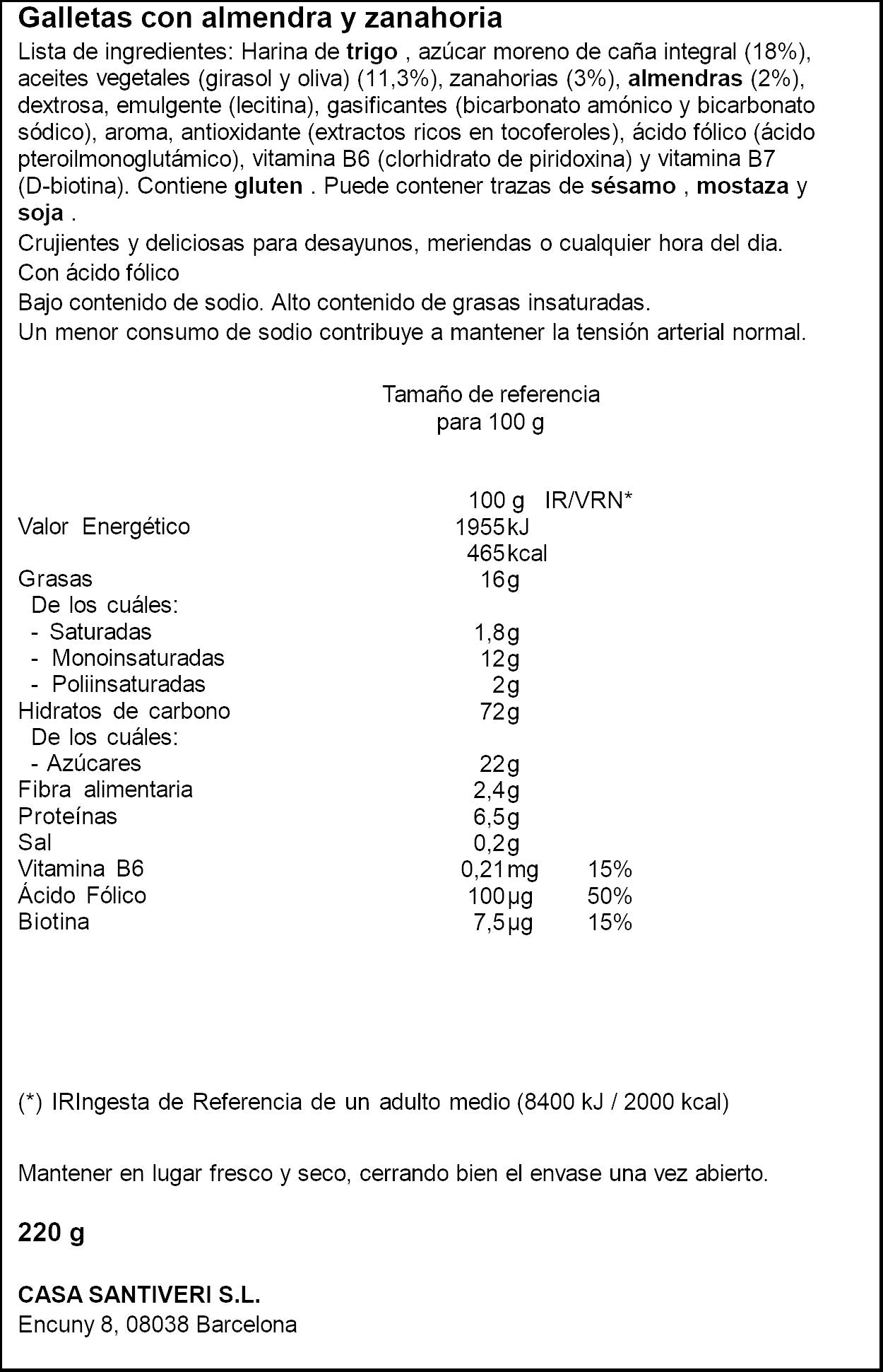Galletas c/ almendra y zanahoria Diet radisson 220g