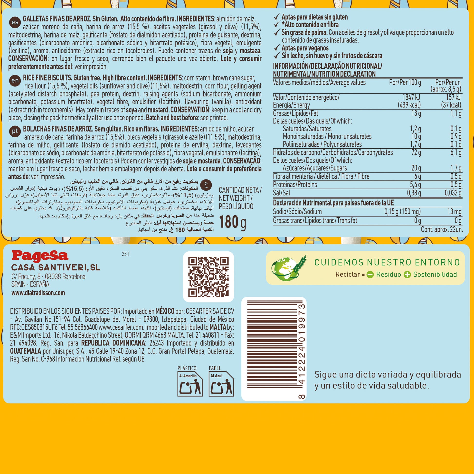 Galletas finas arroz s/gluten Diet radisson 180g