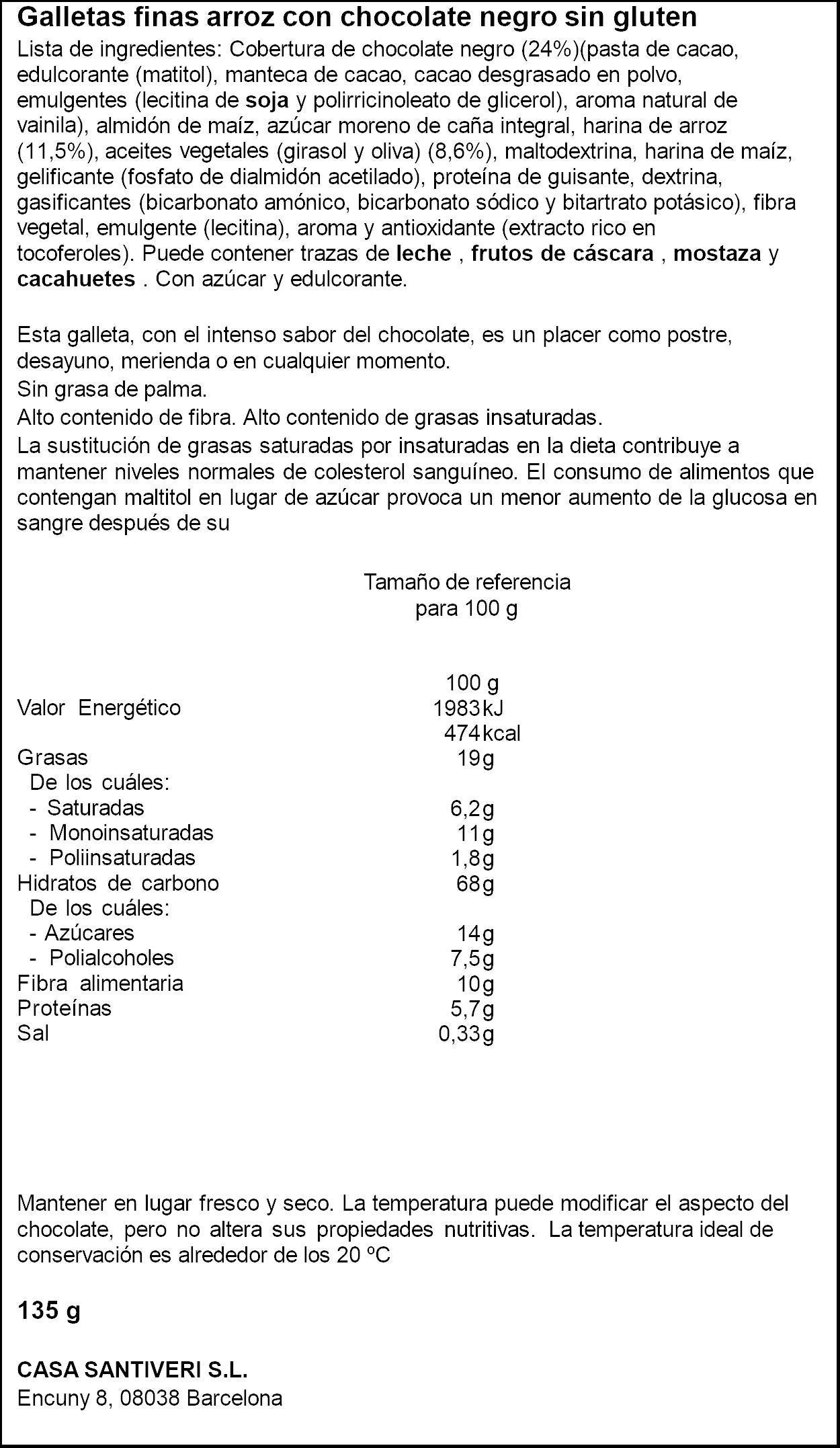Galleta arroz choco negro s/gluten Diet radisson 135g