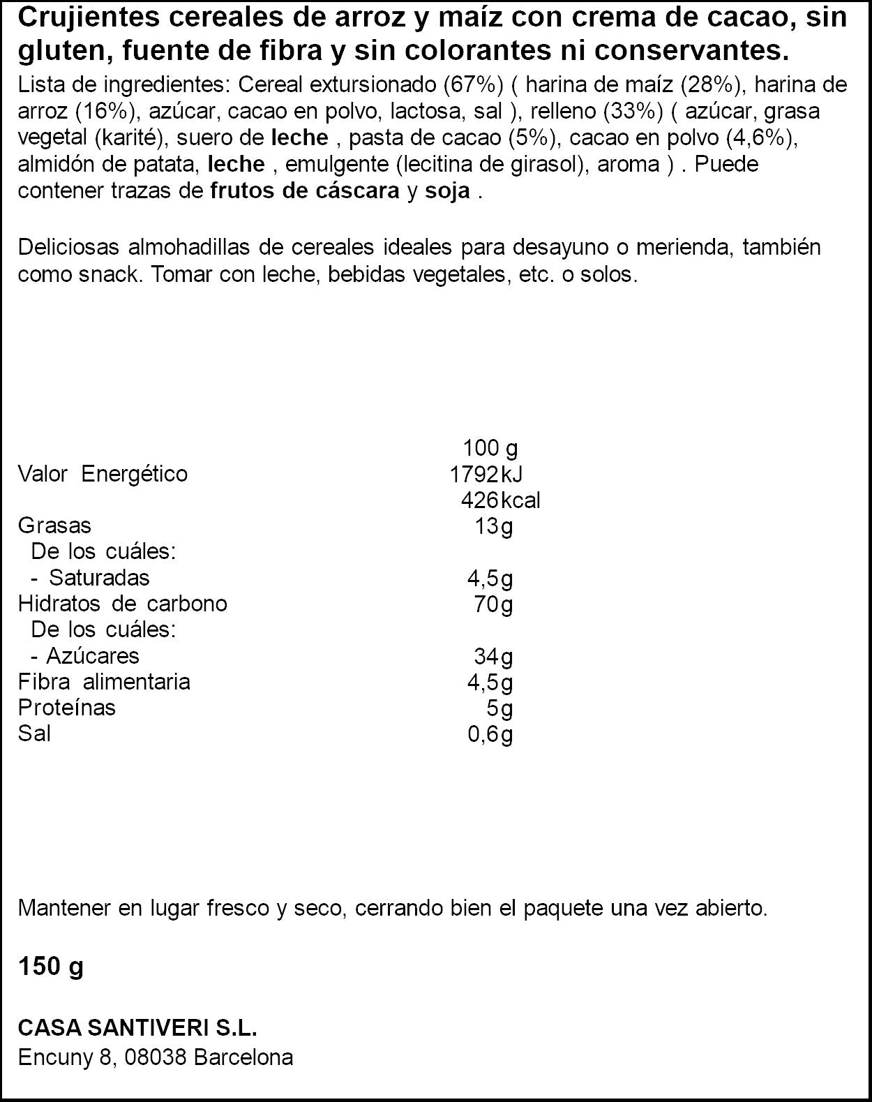 Cereales pillows s/gluten Diet radisson 150g