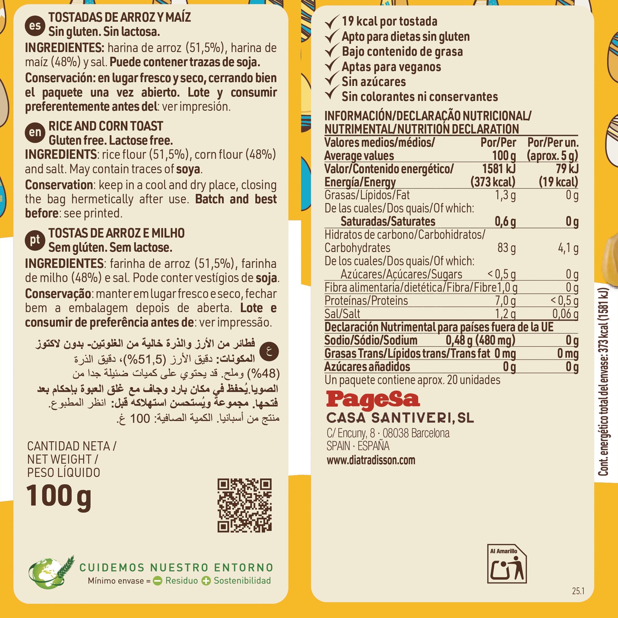 Tostadas arroz y maiz s/gluten Diet radisson 100g