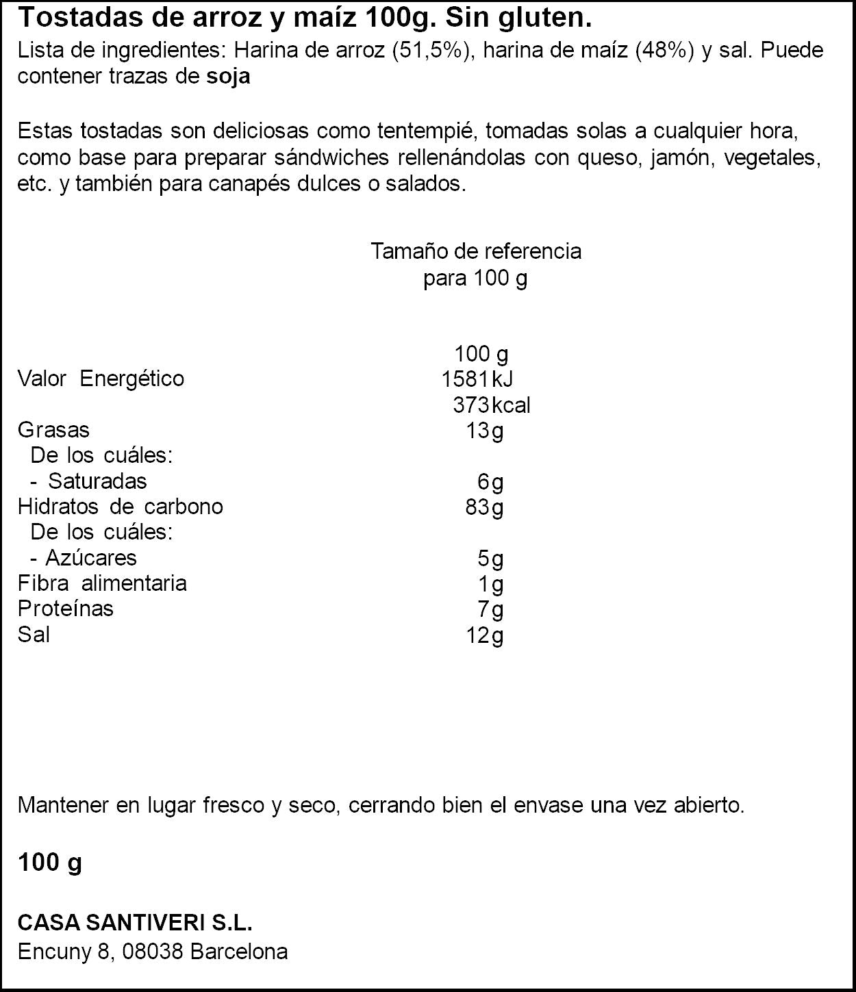 Tostadas arroz y maiz s/gluten Diet radisson 100g