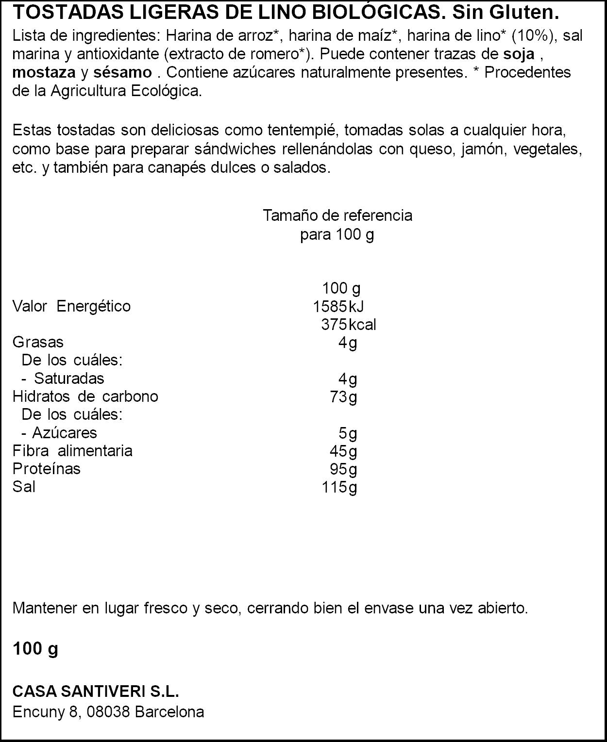 Tostada ligera lino s/gluten bio Diet radisson 100g