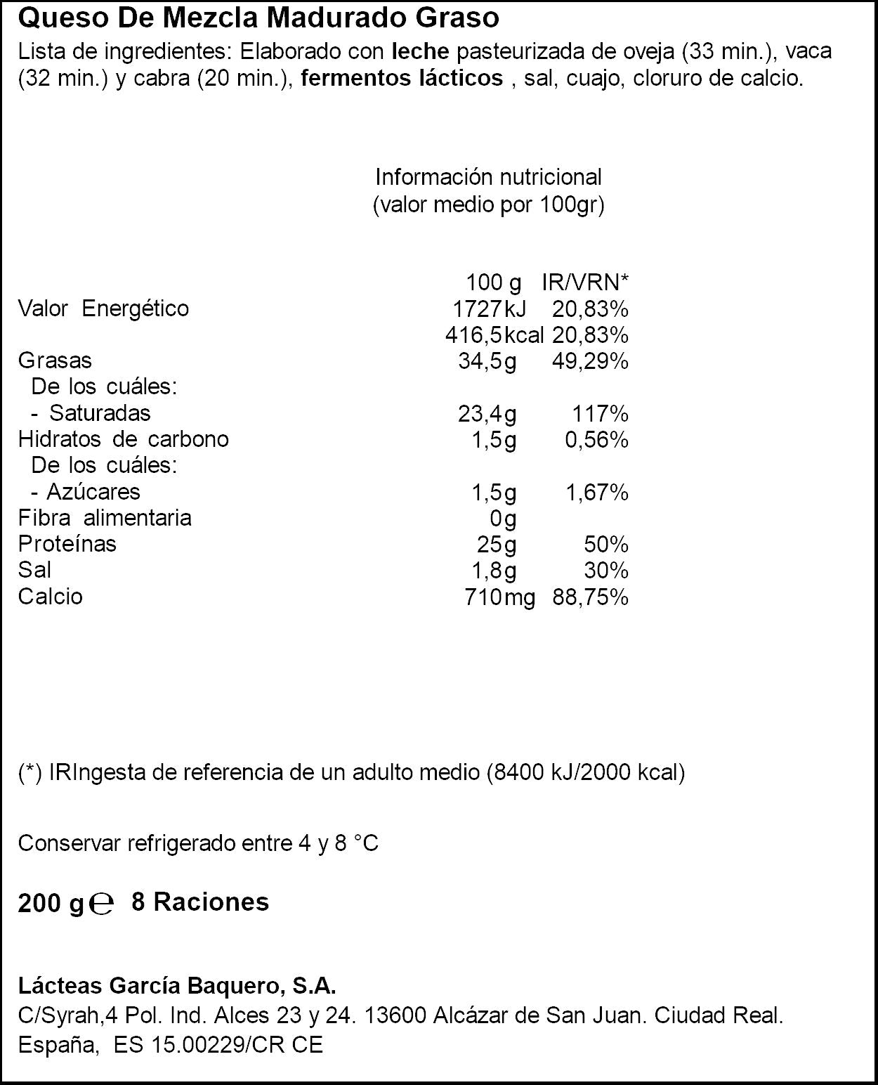 Queso semicurado loncha García baquero 200g