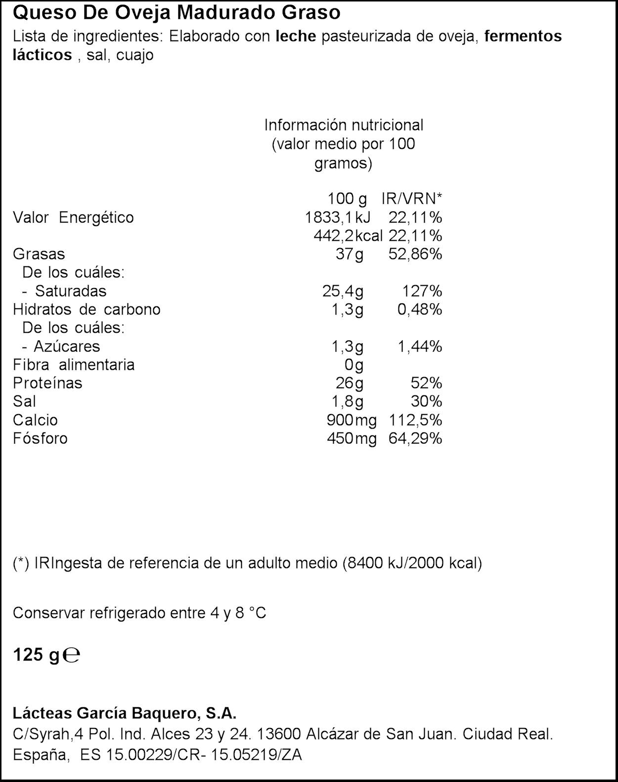 Queso oveja loncha García baquero 125g