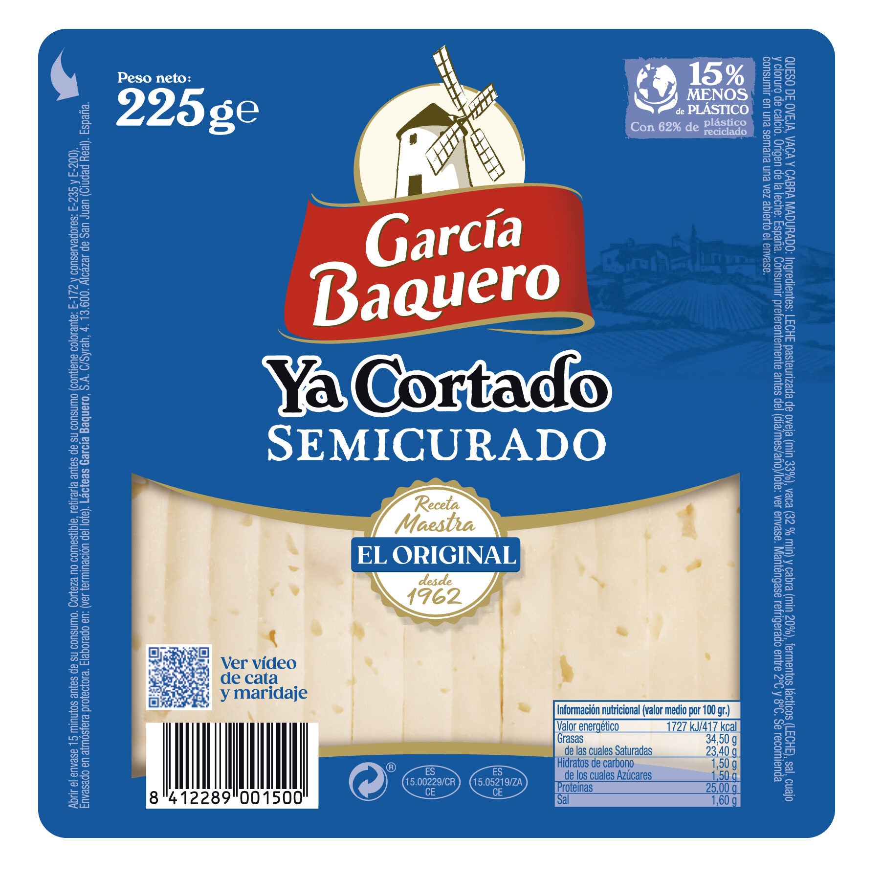 Queso semicurado cortado cuña García baquero 225g