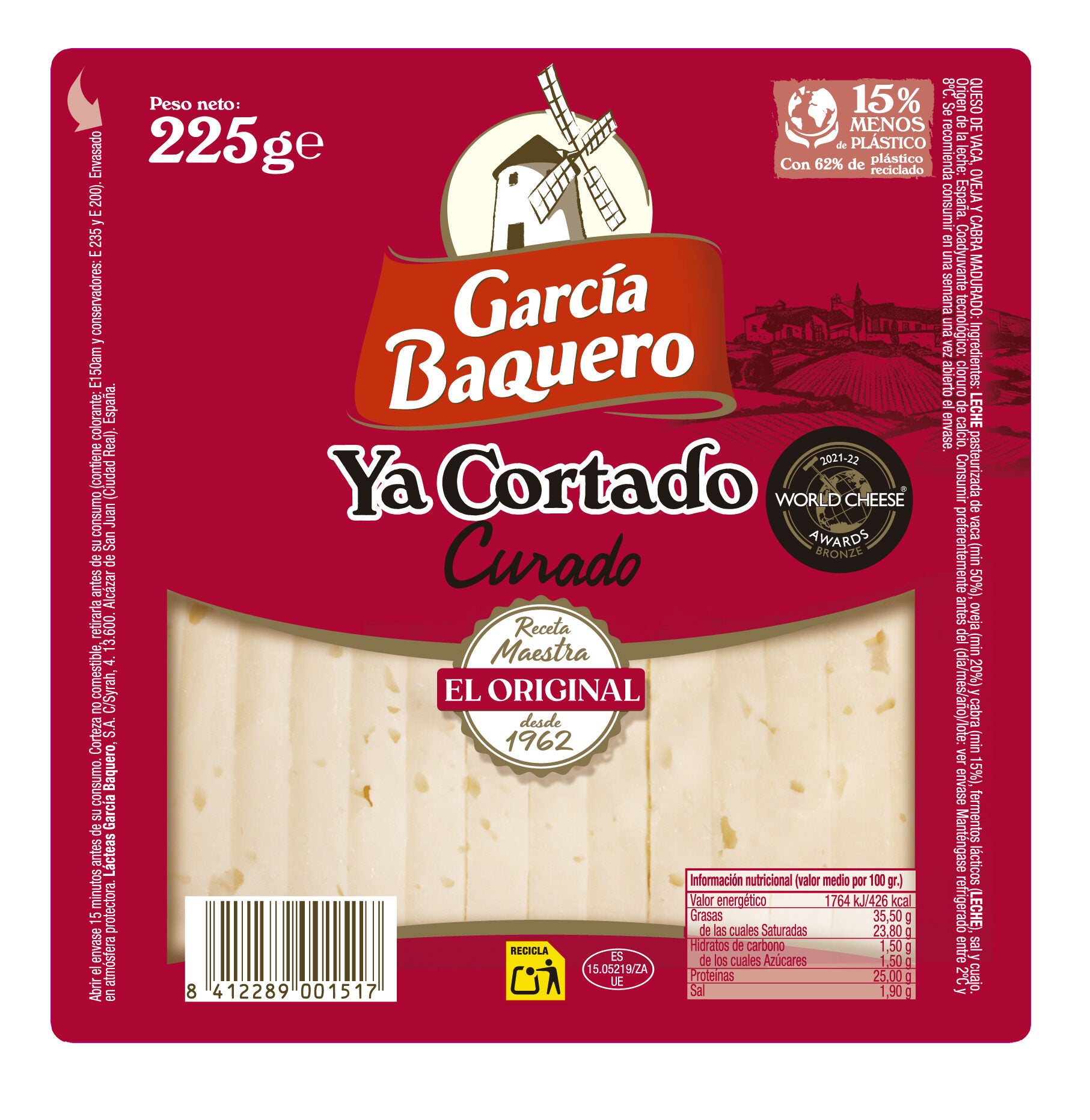 Queso curado cortado cuña García baquero 225g