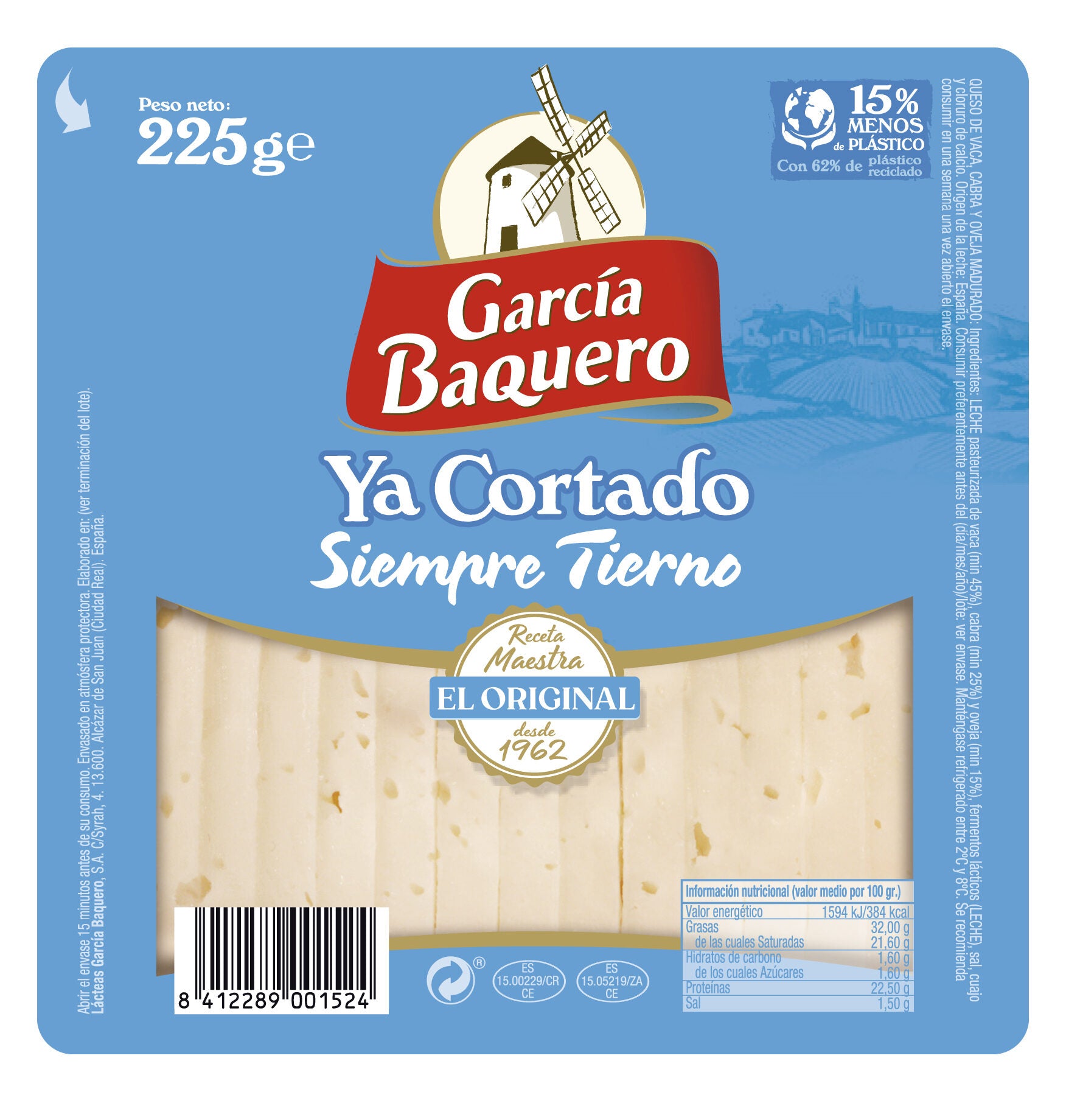 Queso tierno cortado cuña García baquero 225g