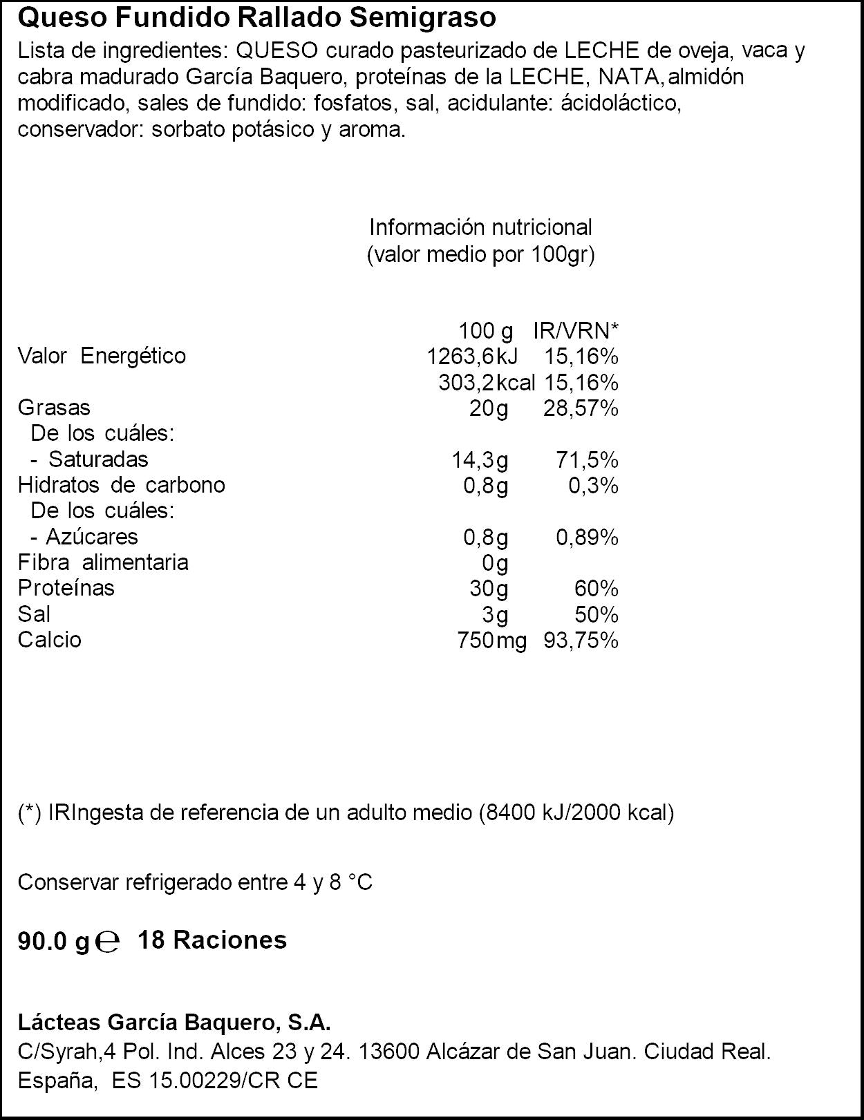 Queso rallado curado García baquero 90g