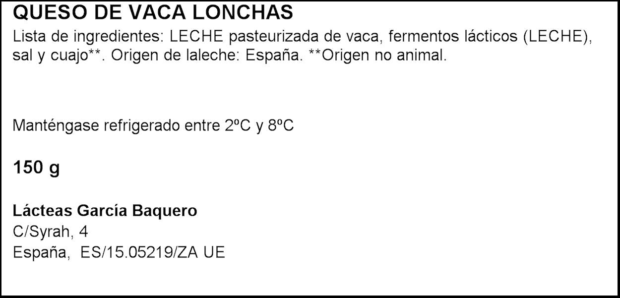 Queso loncha vaca Garcia baquero 150g