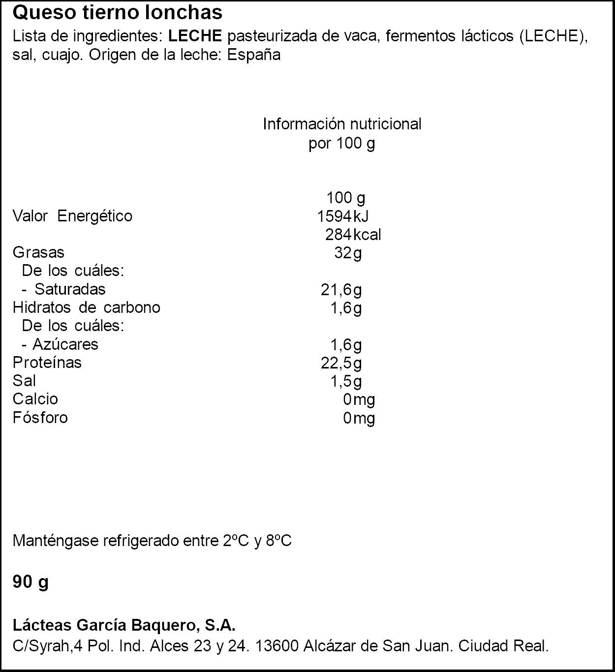 Queso tierno loncha Garcia baquero 90g