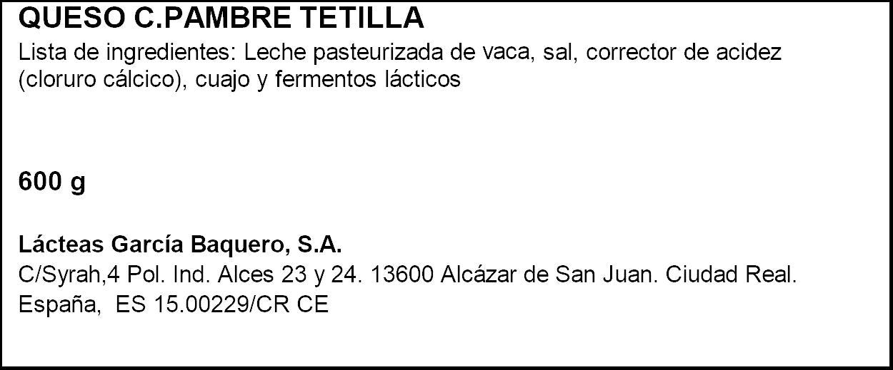 Queso de vaca castillo de pambre tetilla Garcia baquero 600g