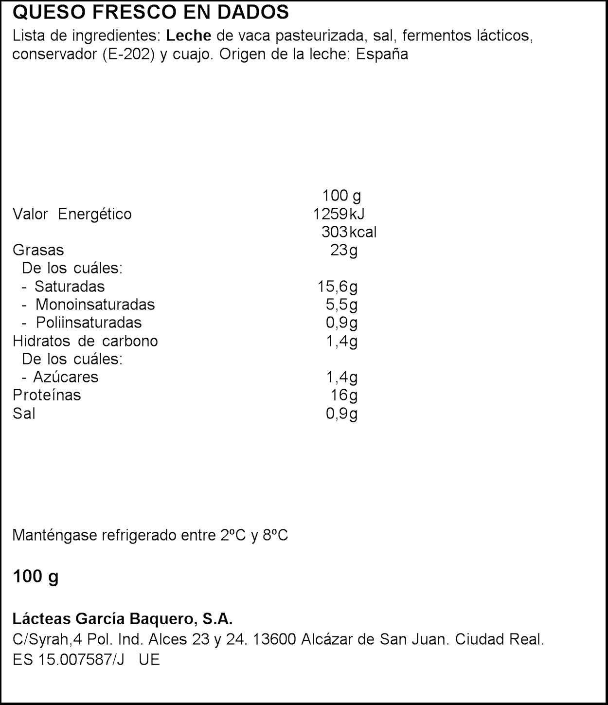 Queso cremoso dados keos ensaladas Garcia baquero p2 50g/u