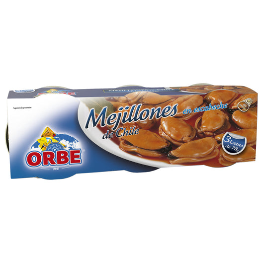 Mejillón escabeche 16/20 ro-85 Orbe pack-3 43g/u escurr La Despensa