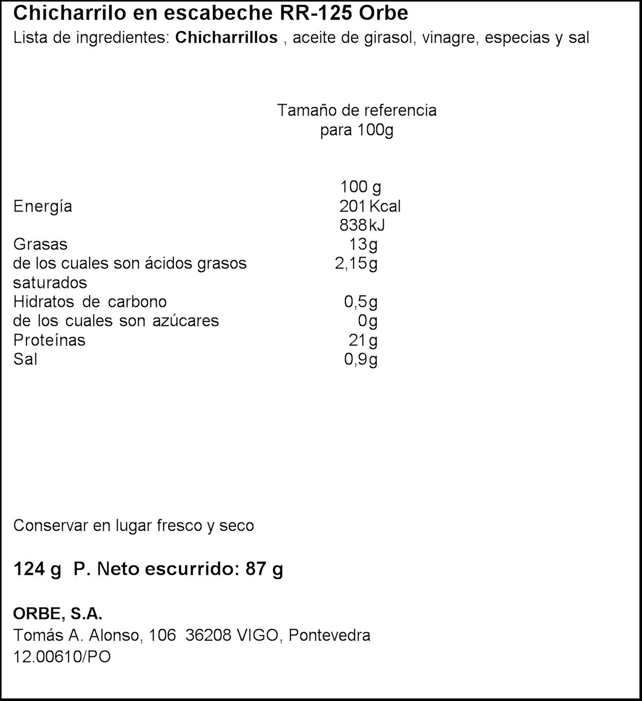 Chicharrillo escabeche Orbe 87g escurr