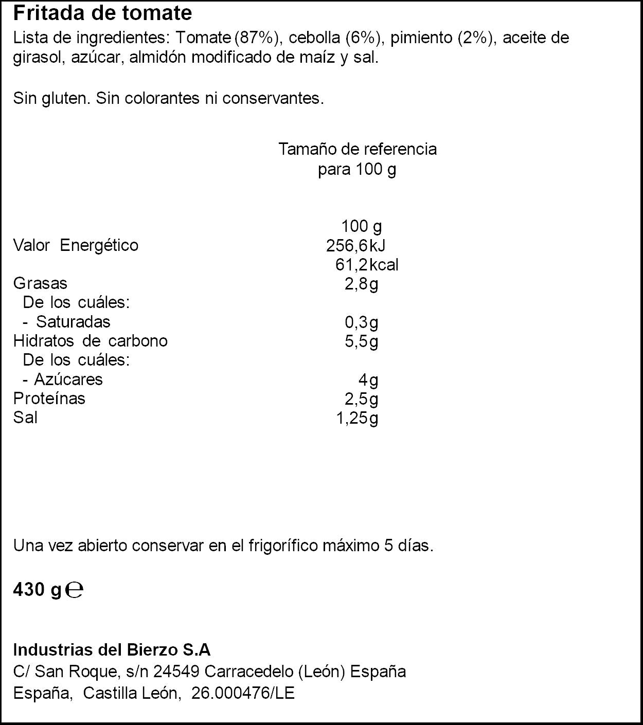 Fritada tomate cristal Ibsa 430g escurr