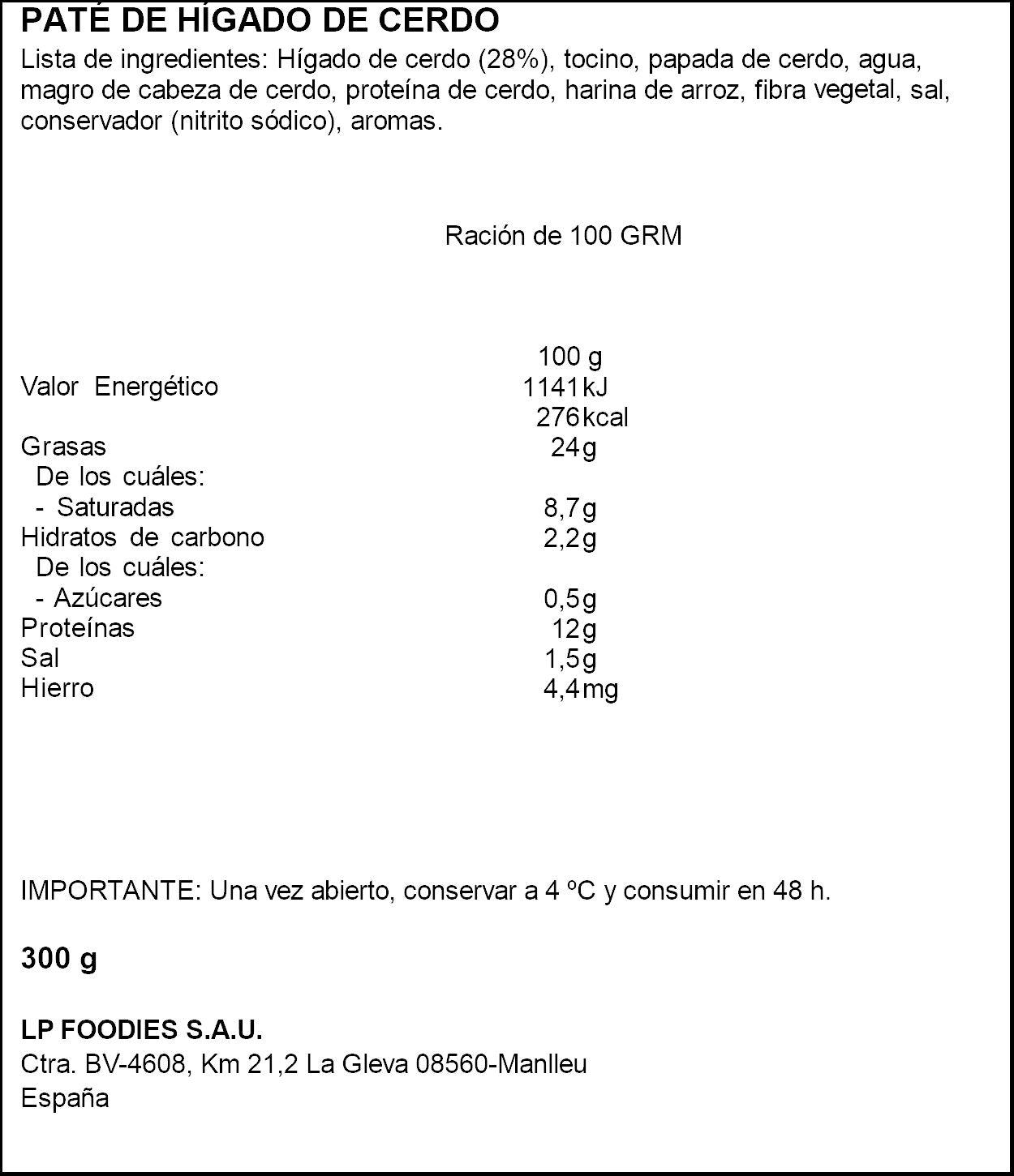 Paté hígado de cerdo tapa negra lata La piara p3 75g/u