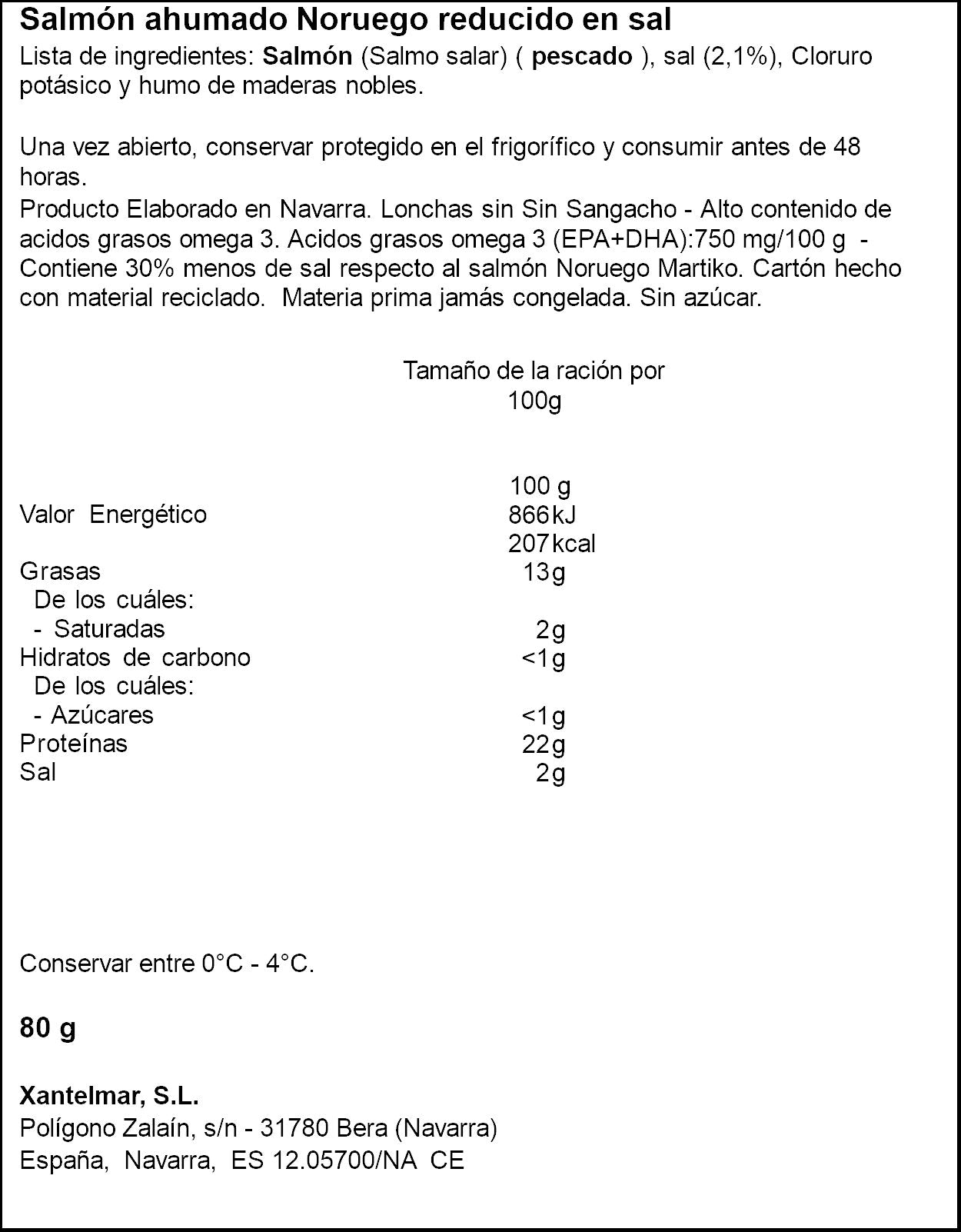 Salmón ahumado b/sal Martiko 80g