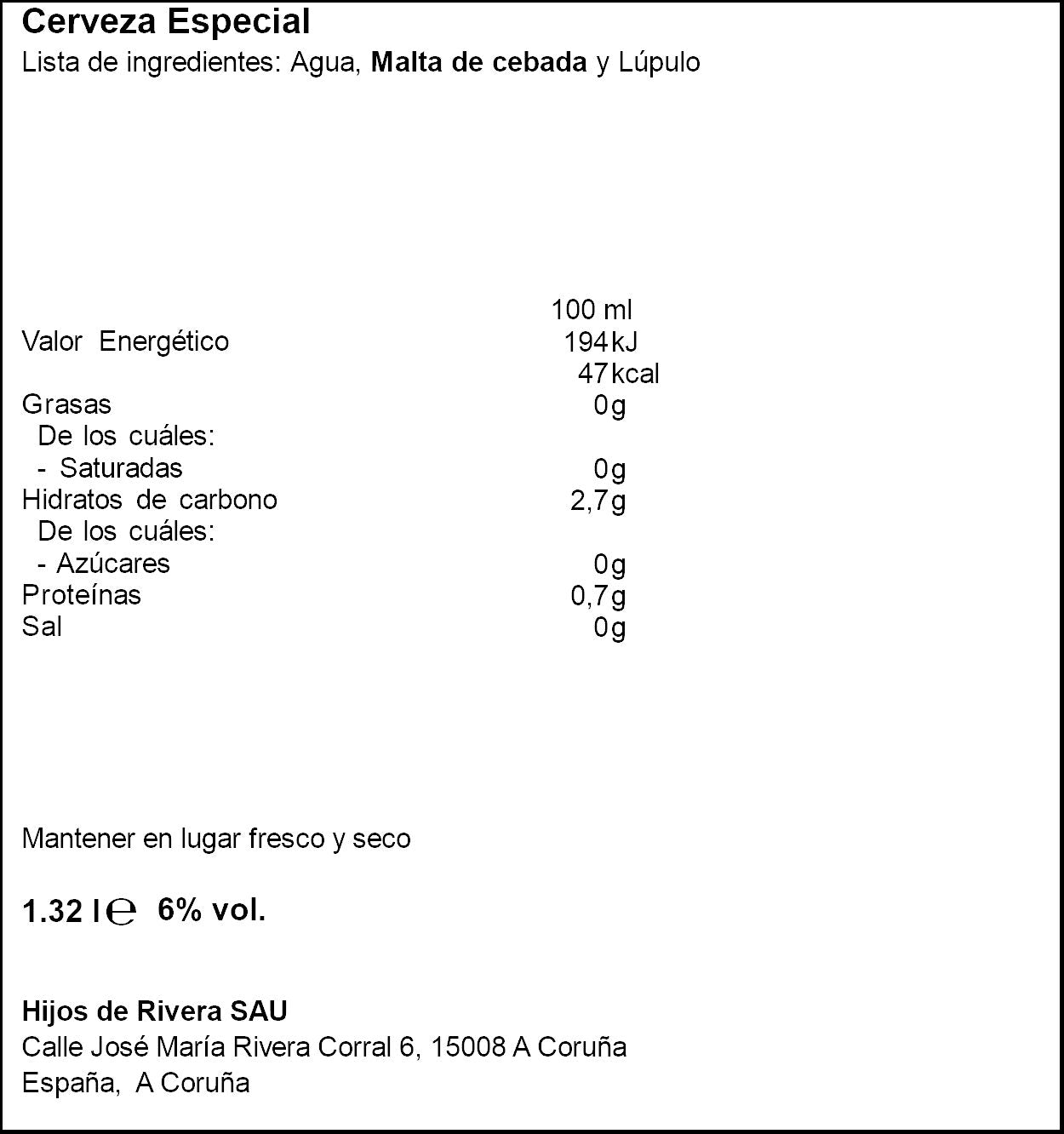Cerveza reposada cristal Rivera p4 33cl/u