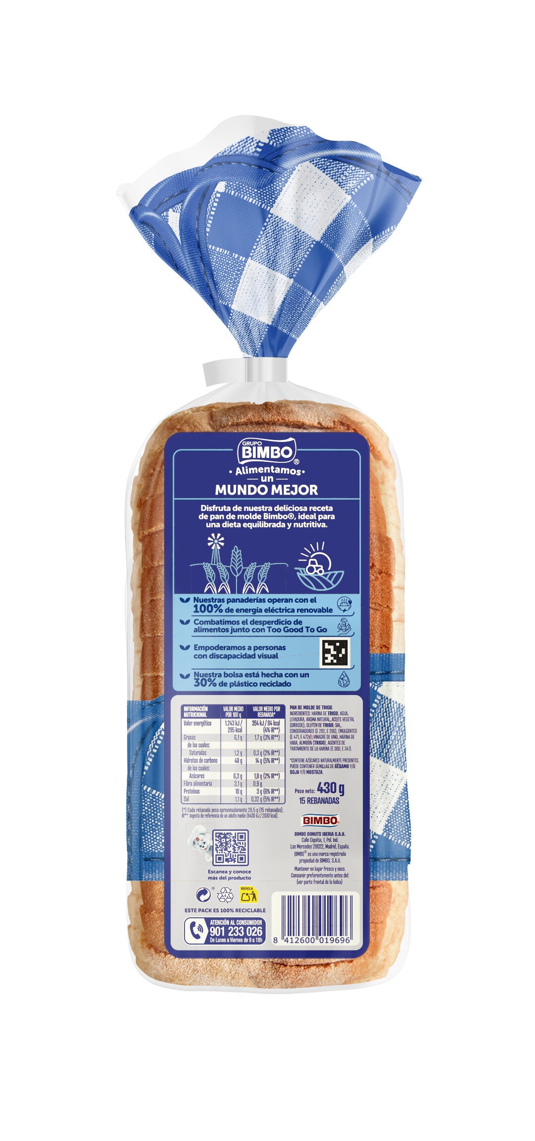 Pan de molde blanco 0% s/azucar Bimbo 430g