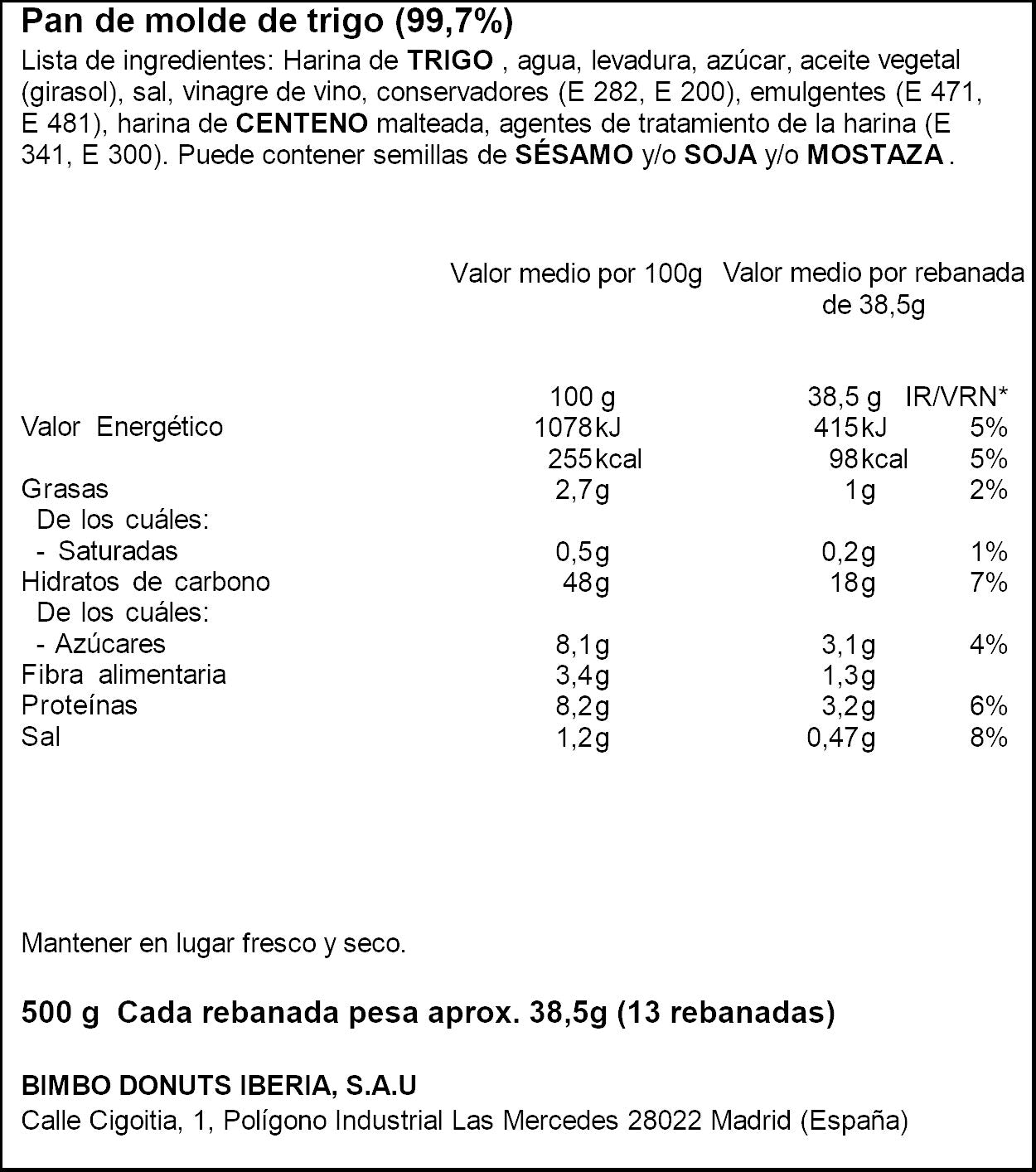 Pan rústico artesencia Bimbo 500g