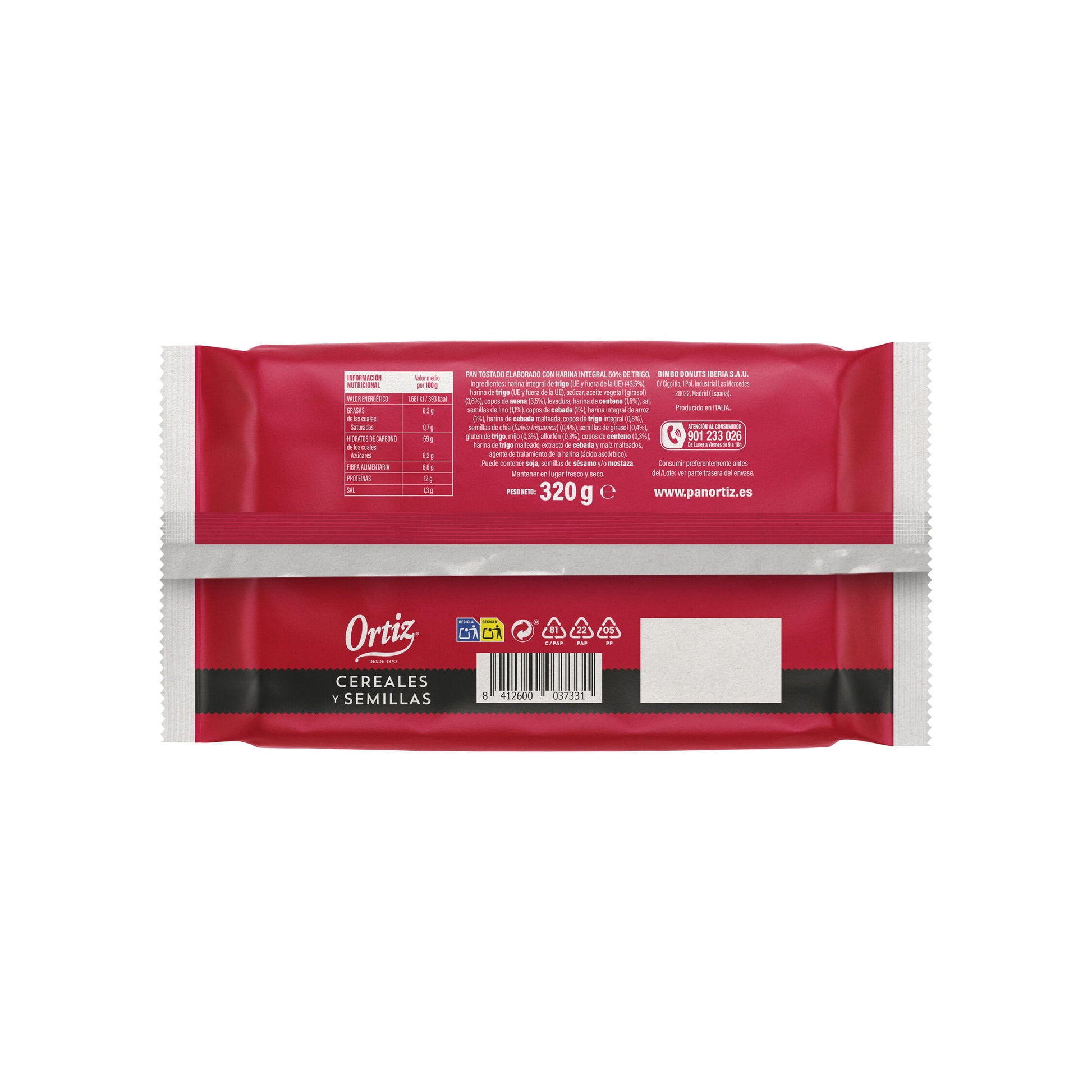 Biscottes multicereales Ortiz brasa 36 reb 320g