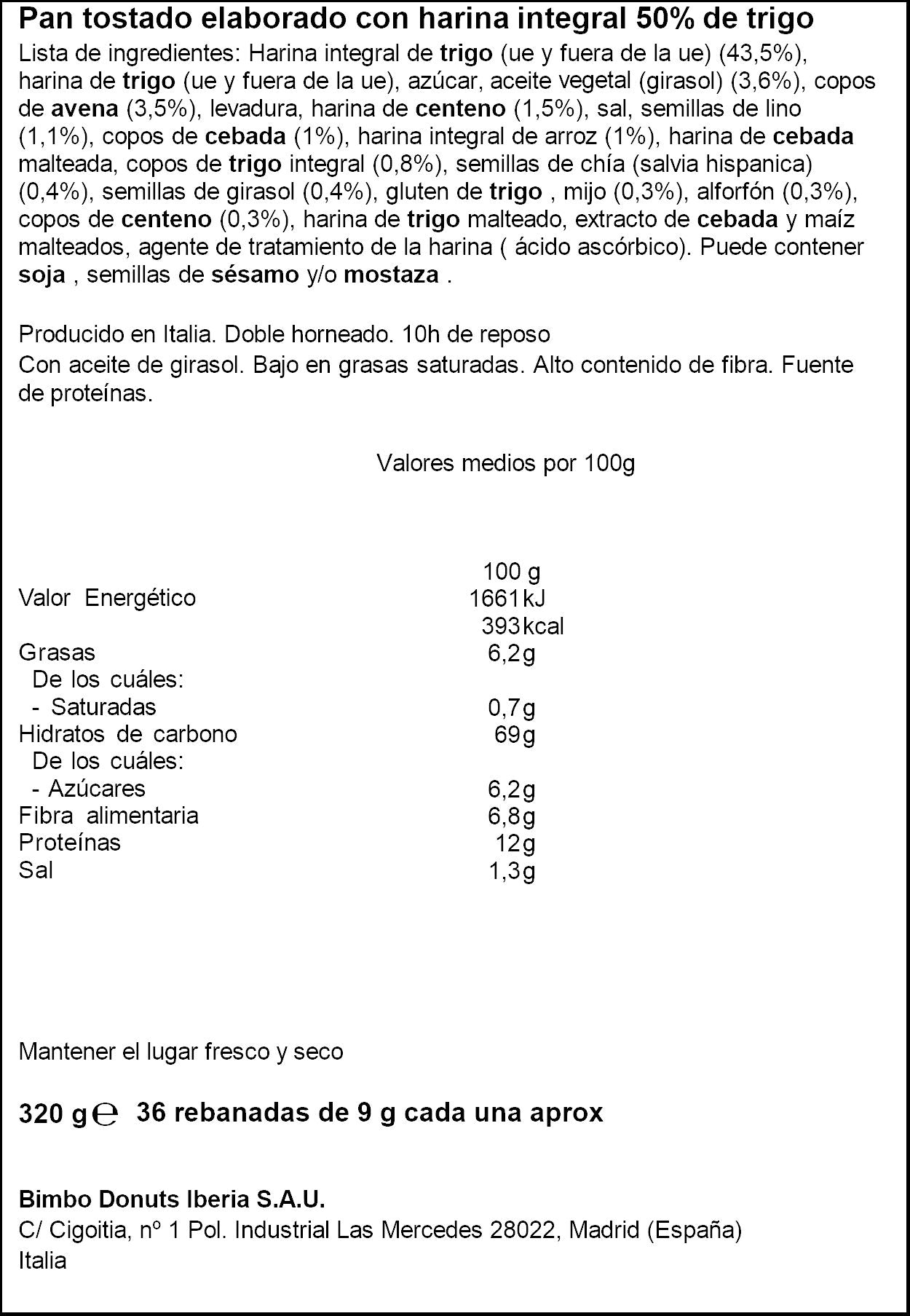 Biscottes multicereales Ortiz brasa 36 reb 320g