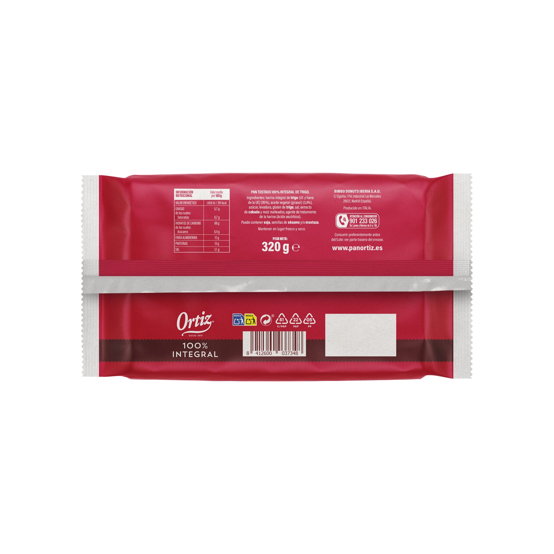 Biscottes 100% integral Ortiz brasa 36 reb 320g