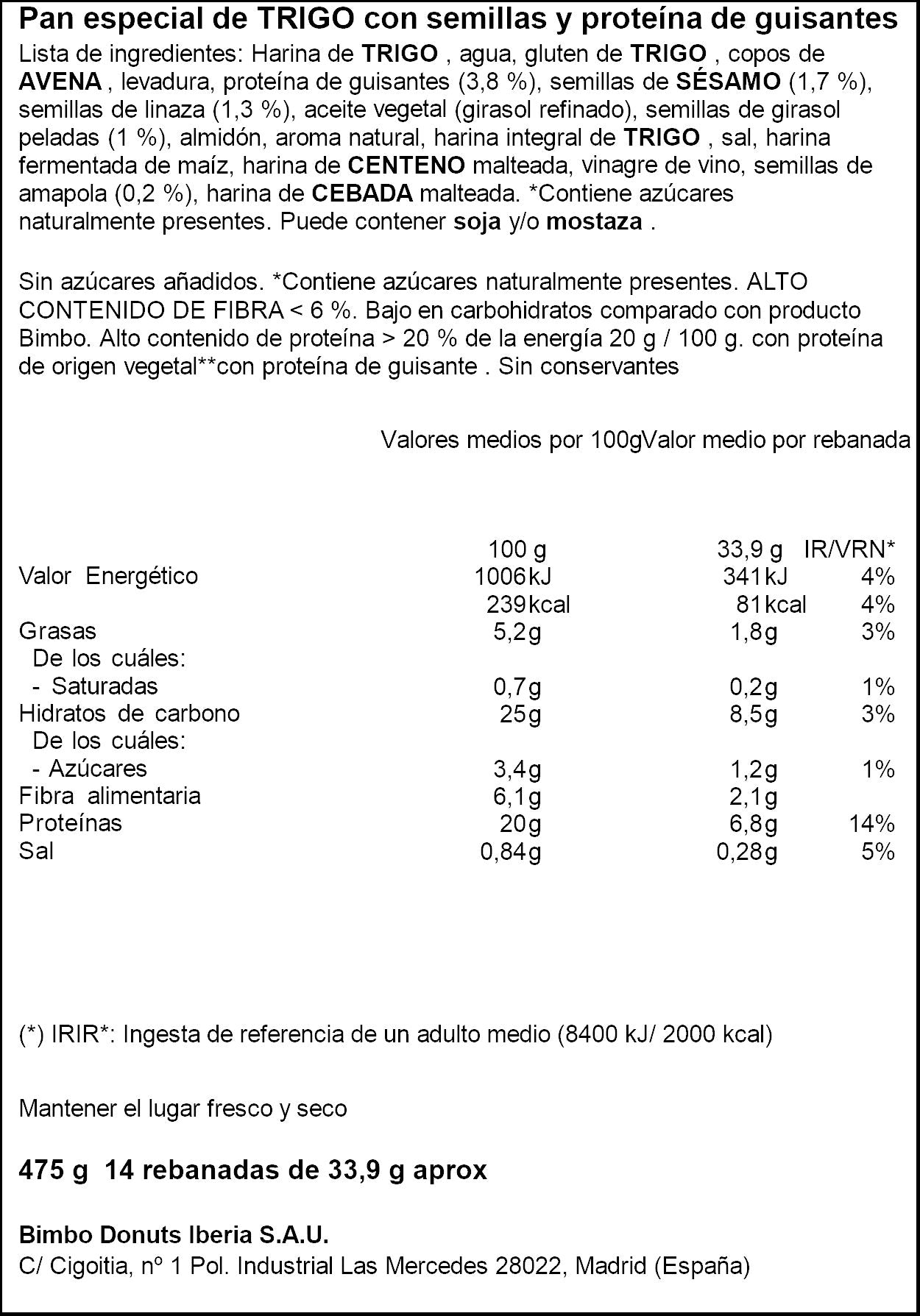 PAN MOLDE PROTEINA BIMBO 475G