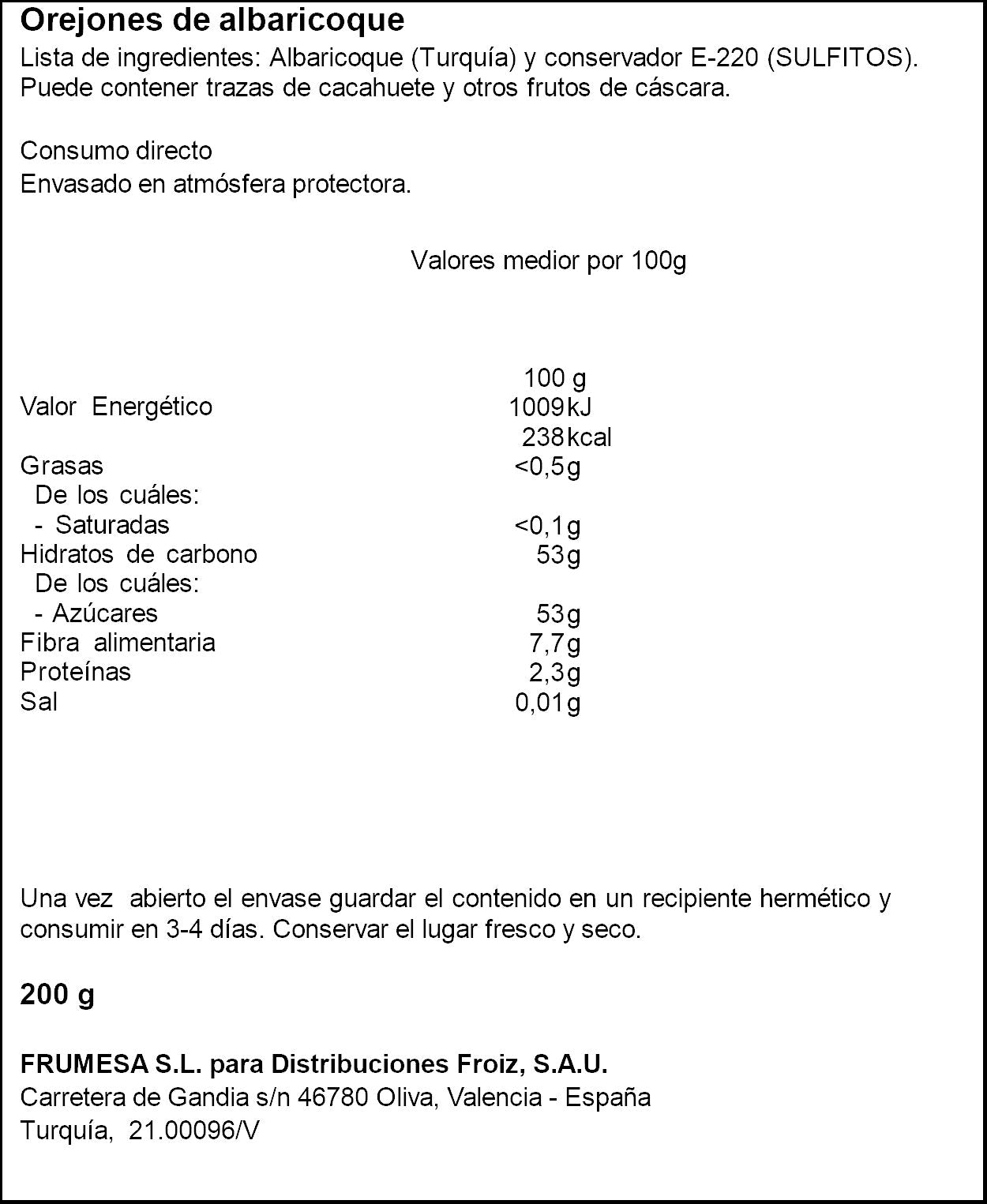 Orejón albaricoque n2  200g