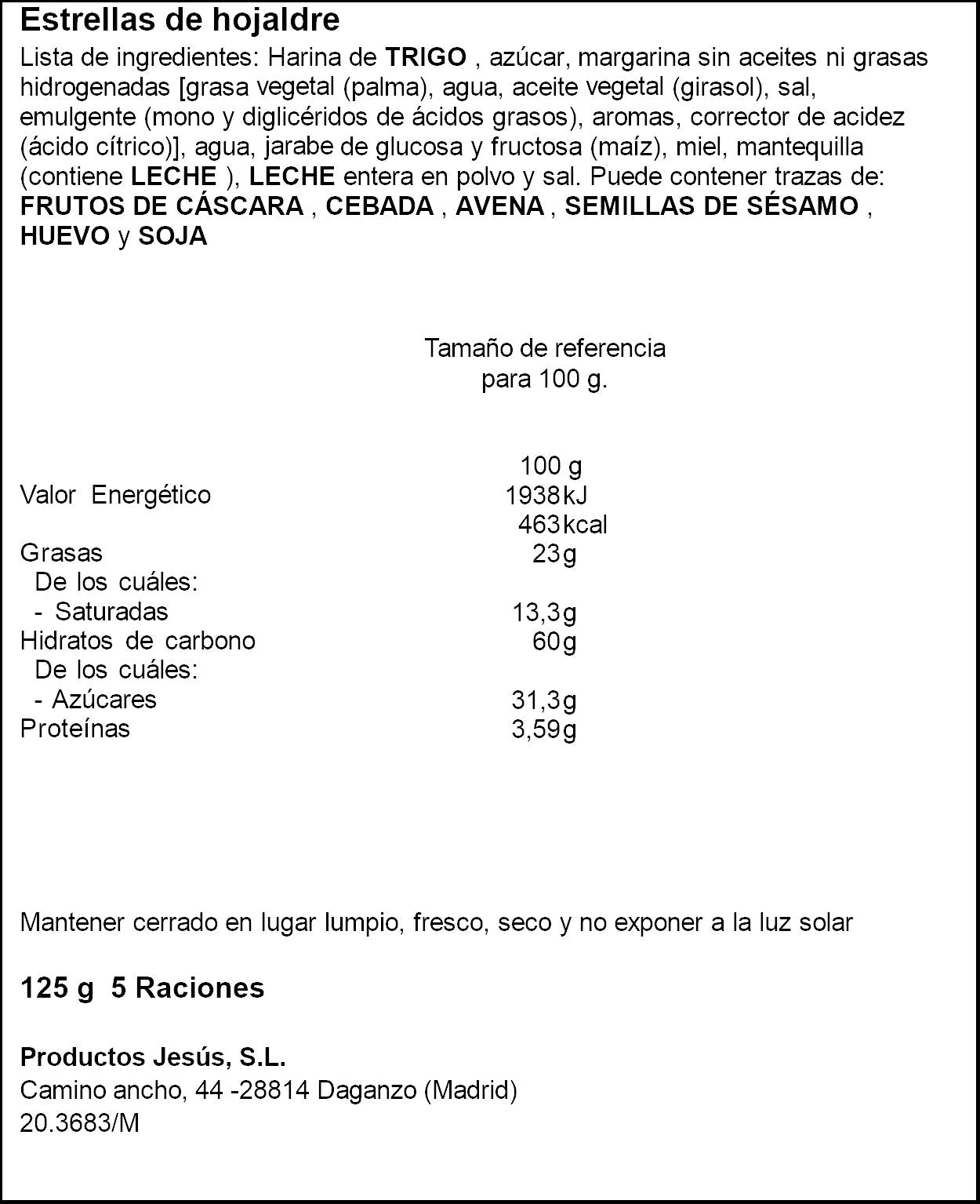 Estrella hojaldre Pastelería Jesús 125g