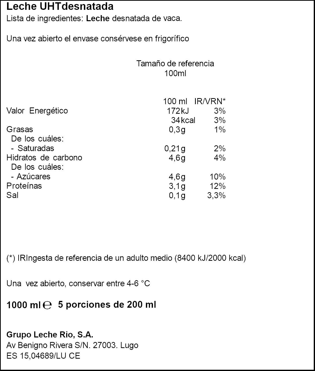 Leche desnatada brick Cremosita 1l