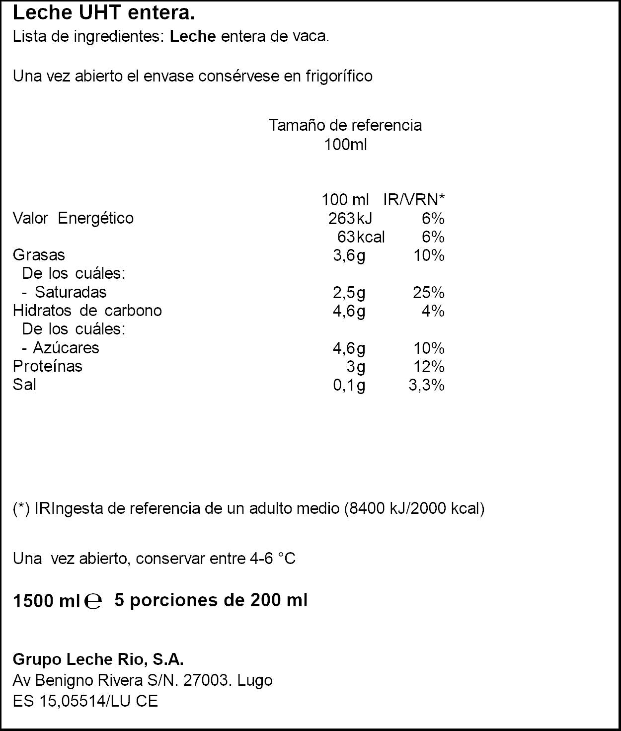 Leche entera botella Rio 1.5l
