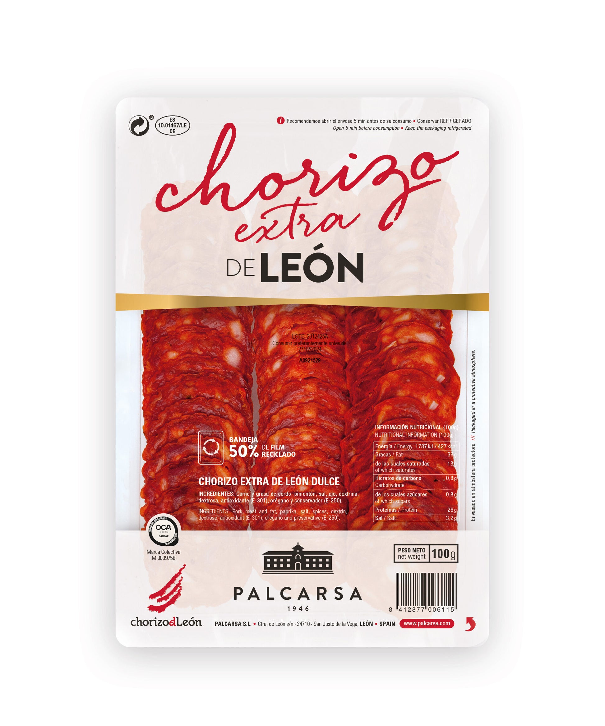 Chorizo extra loncha Palcarsa 100g