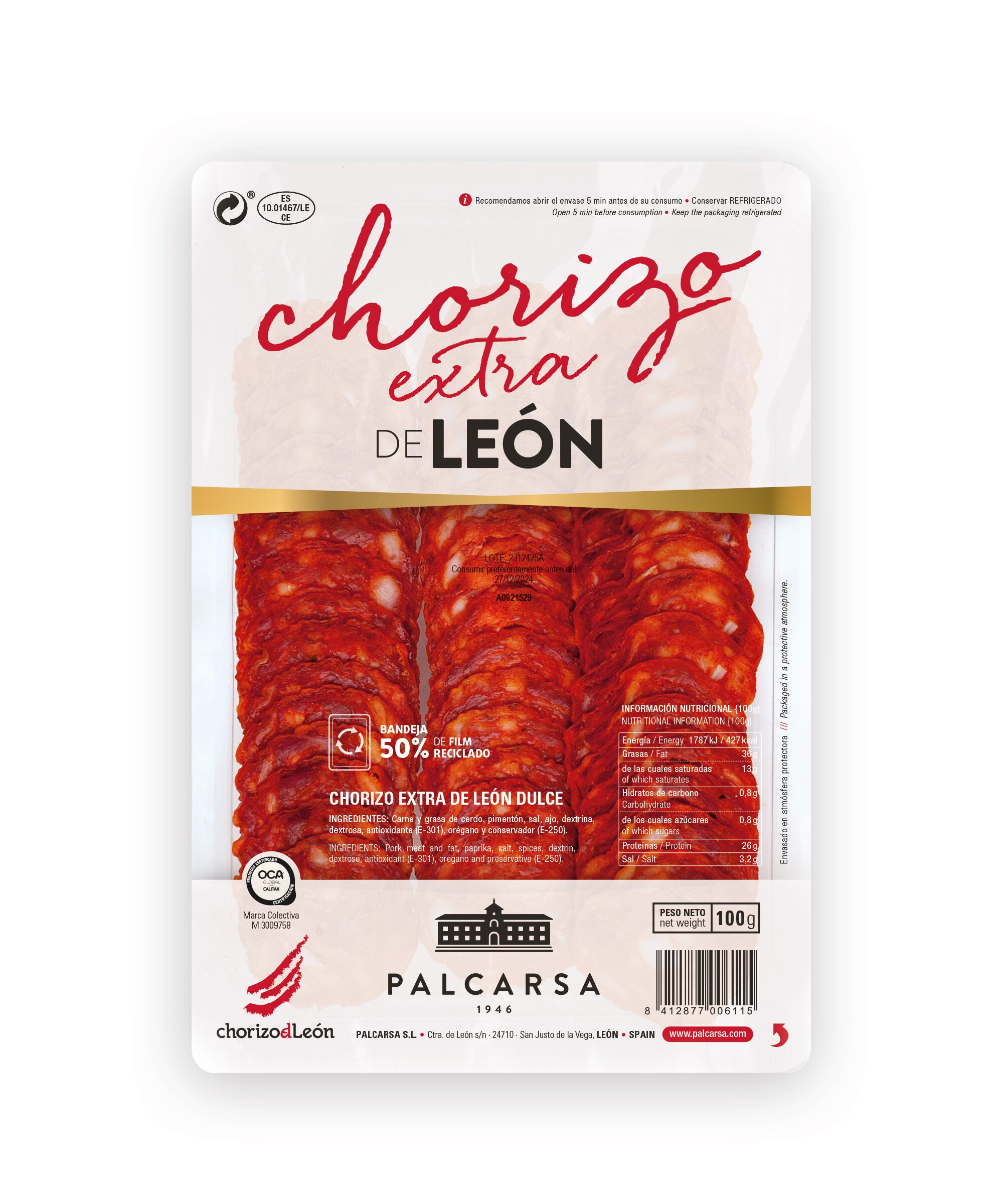 Chorizo extra loncha Palcarsa 100g