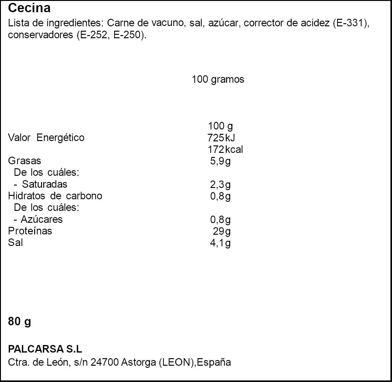 Cecina lonchas Palcarsa 80g