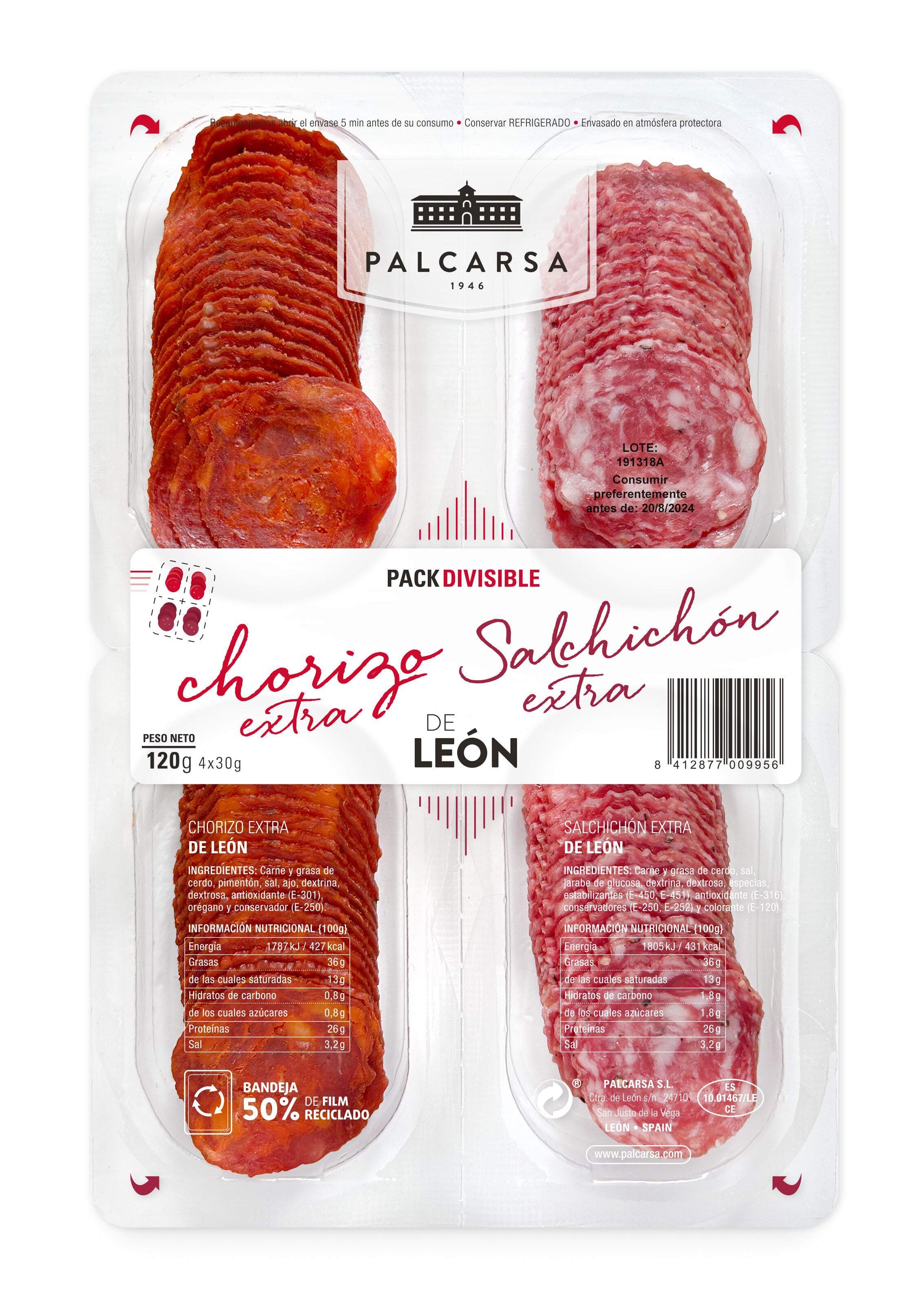 Chorizo/salchichon leon extra Palcarsa p4 30g/u