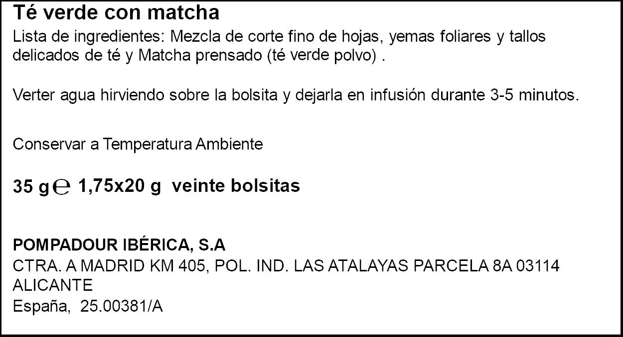 Te verde con matcha Pompadour 20u