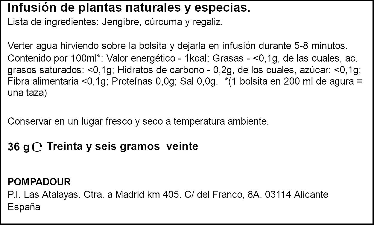 Infusion jengigre con curcuma Pompadour 20u