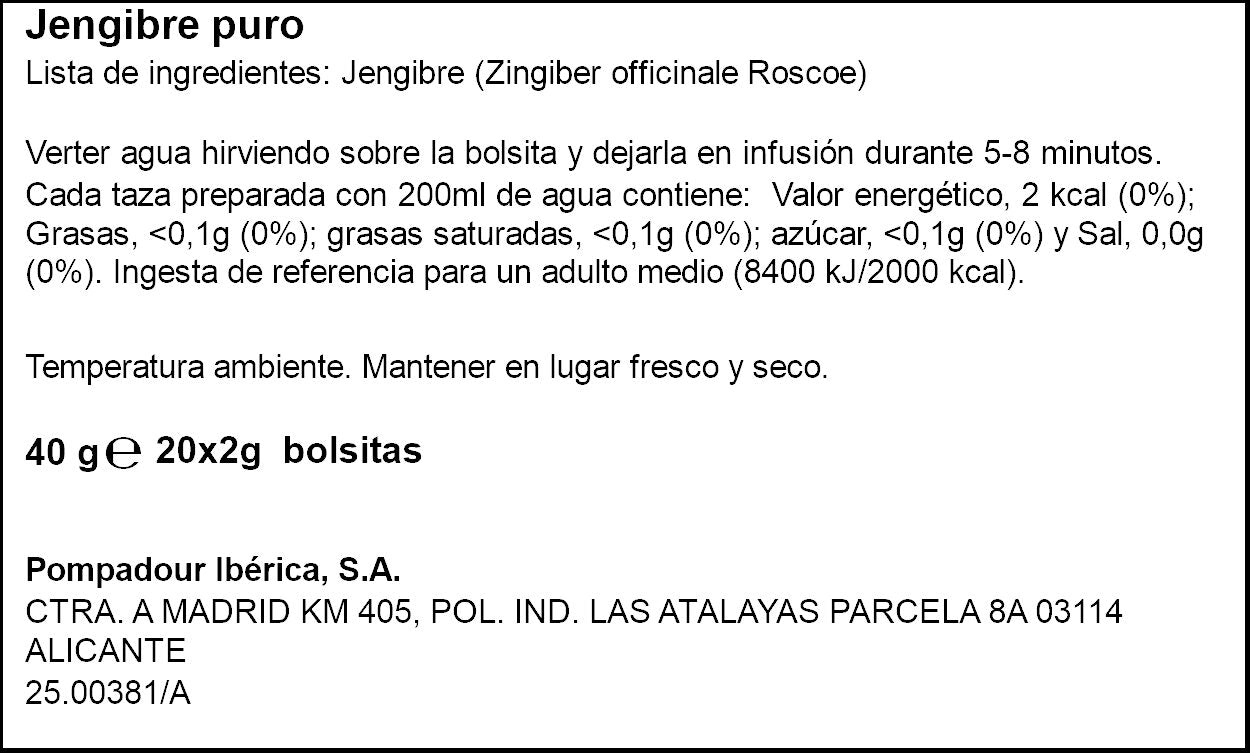 Infusiones jengibre Pompadur 20u