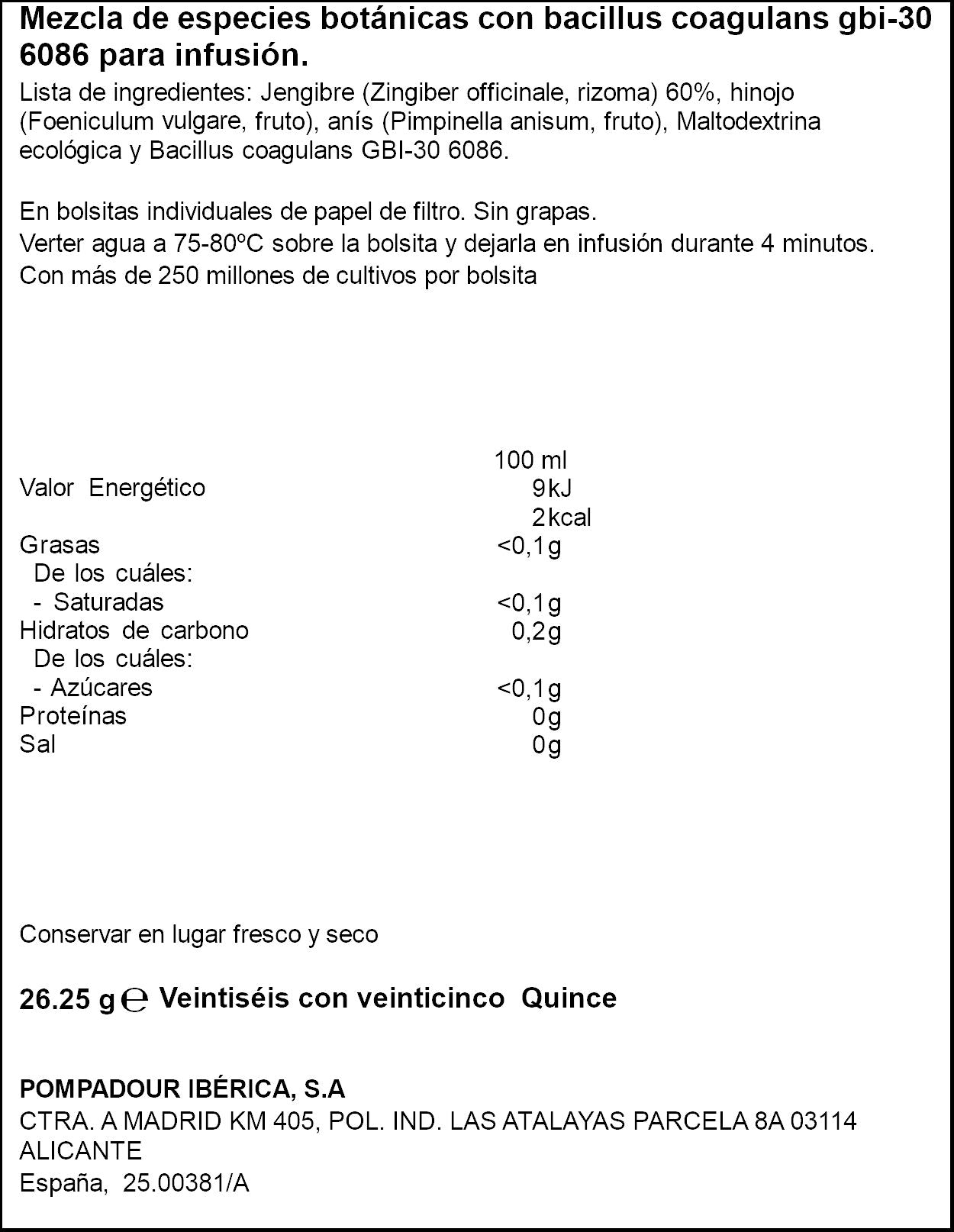 Probioticos y jengible Pompadour 15u