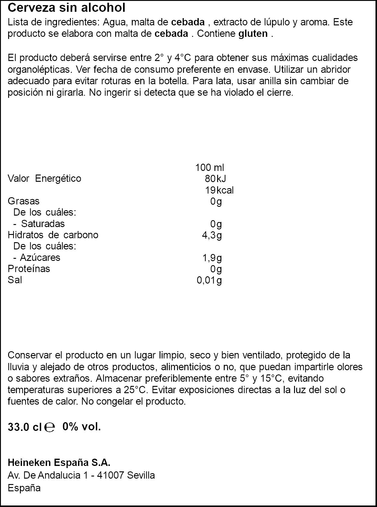Cerveza rubia s/alcohol lata Buckler 330ml