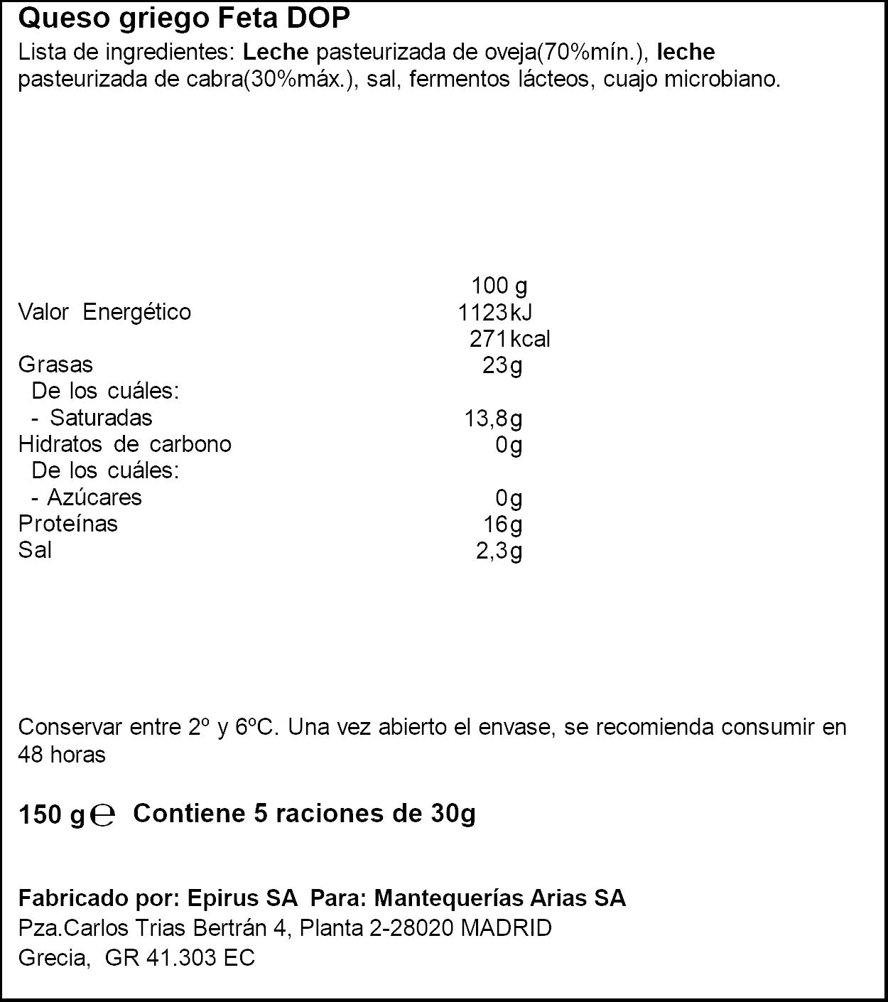 Queso fresco griego feta dop Islos 150g